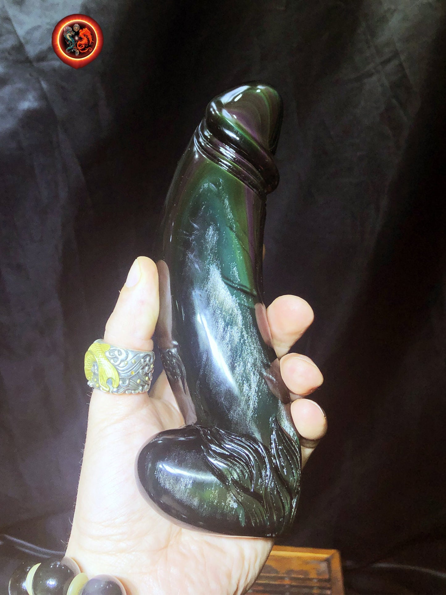 sculpture de phallus en obsidienne oeil celeste. Entièrement sculpté à la main. Pièce unique Obsidienne de qualité A+ - obsidian dragon
