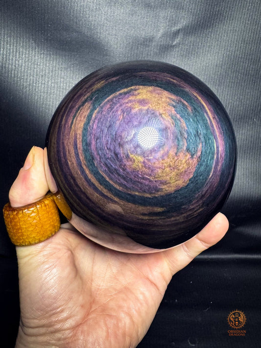 Sphère en obsidienne Manto huichol rare 13,5 cm 2,6kg | obsidian dragons
