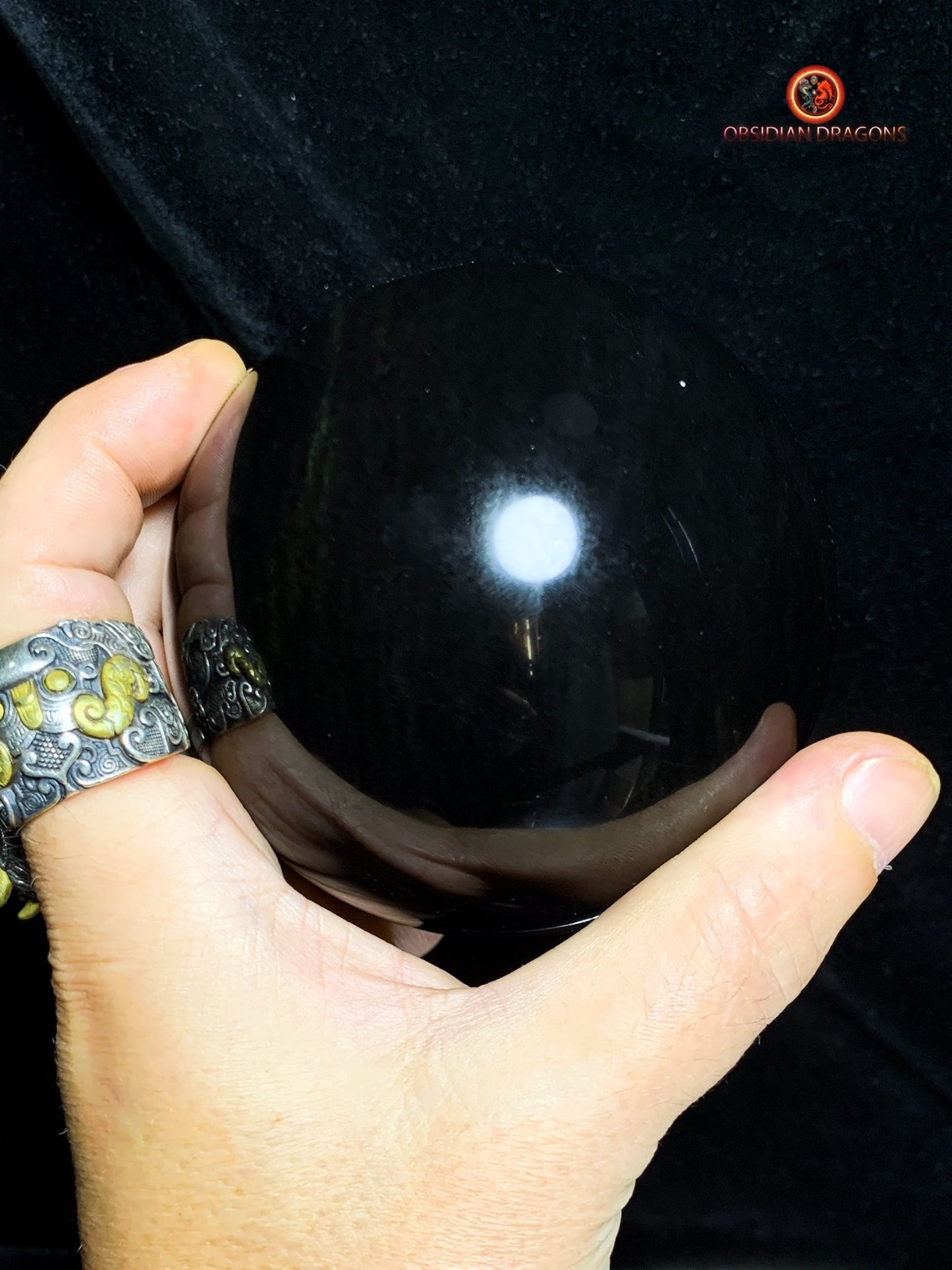 Sphère en Obsidienne Menta Huichol- Diamètre 9.55cm- 0,965kg | obsidian dragons