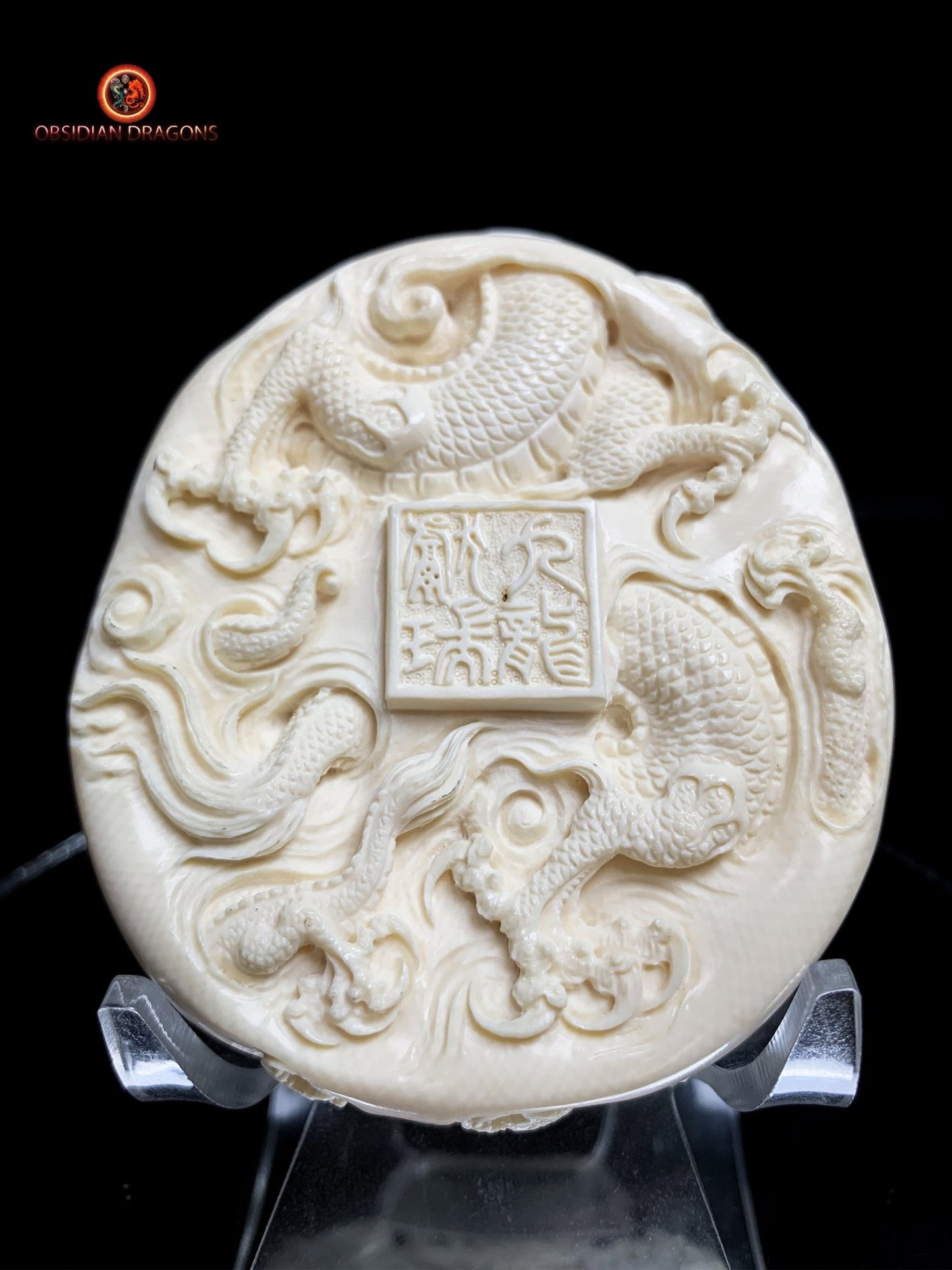 Talisman dragon - Ivoire de mammouth - Protection Feng Shui | obsidian dragons