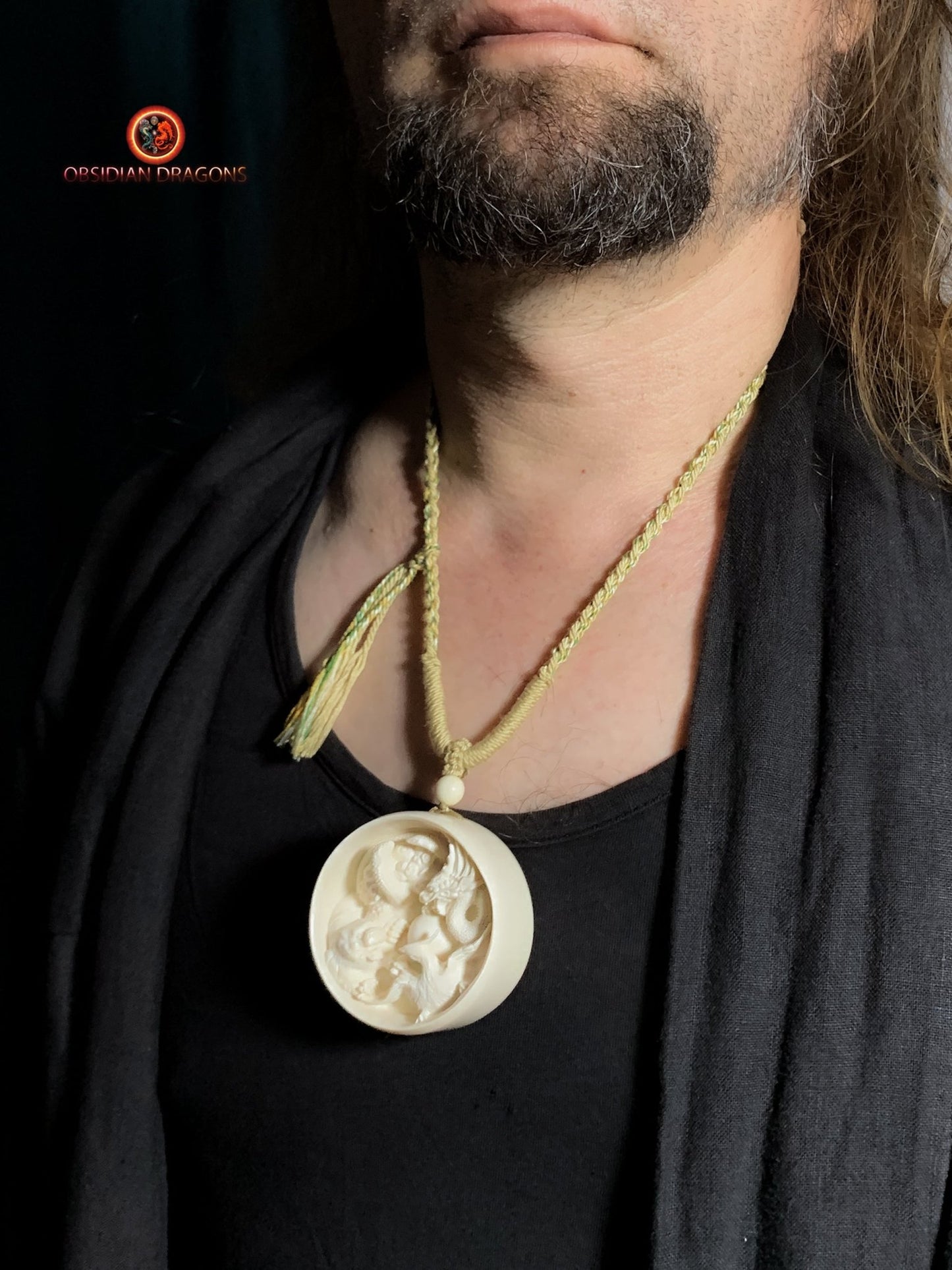 Talisman Feng Shui 4 animaux célestes - Ivoire de mammouth | obsidian dragons