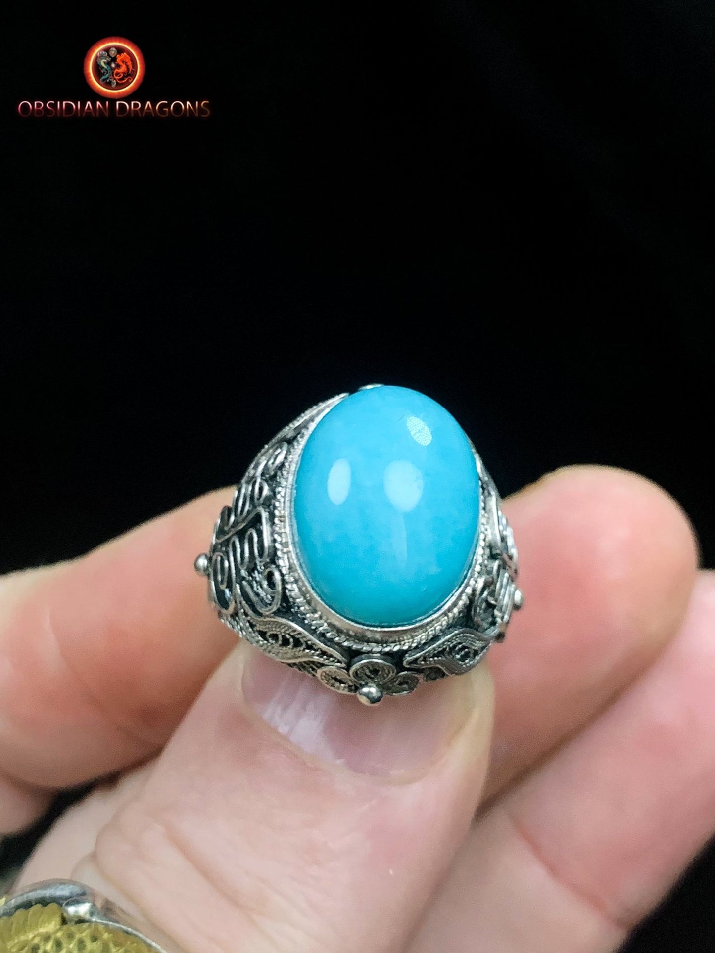 Bague en amazonite serti argent filigrané | obsidian dragons