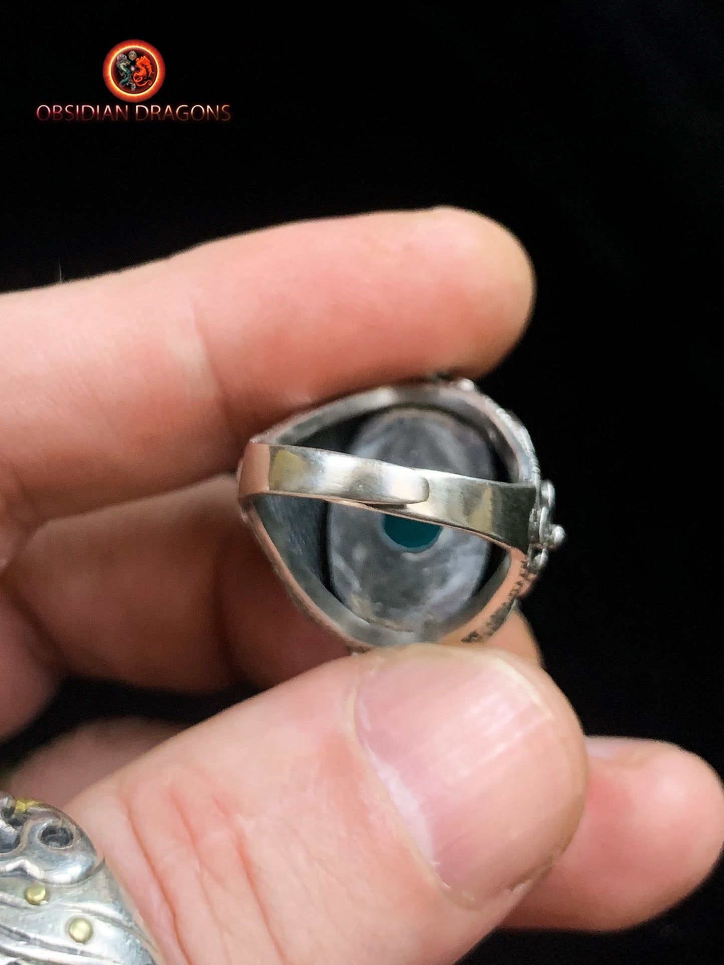 Bague en amazonite serti argent- Style vintage- Qing | obsidian dragons