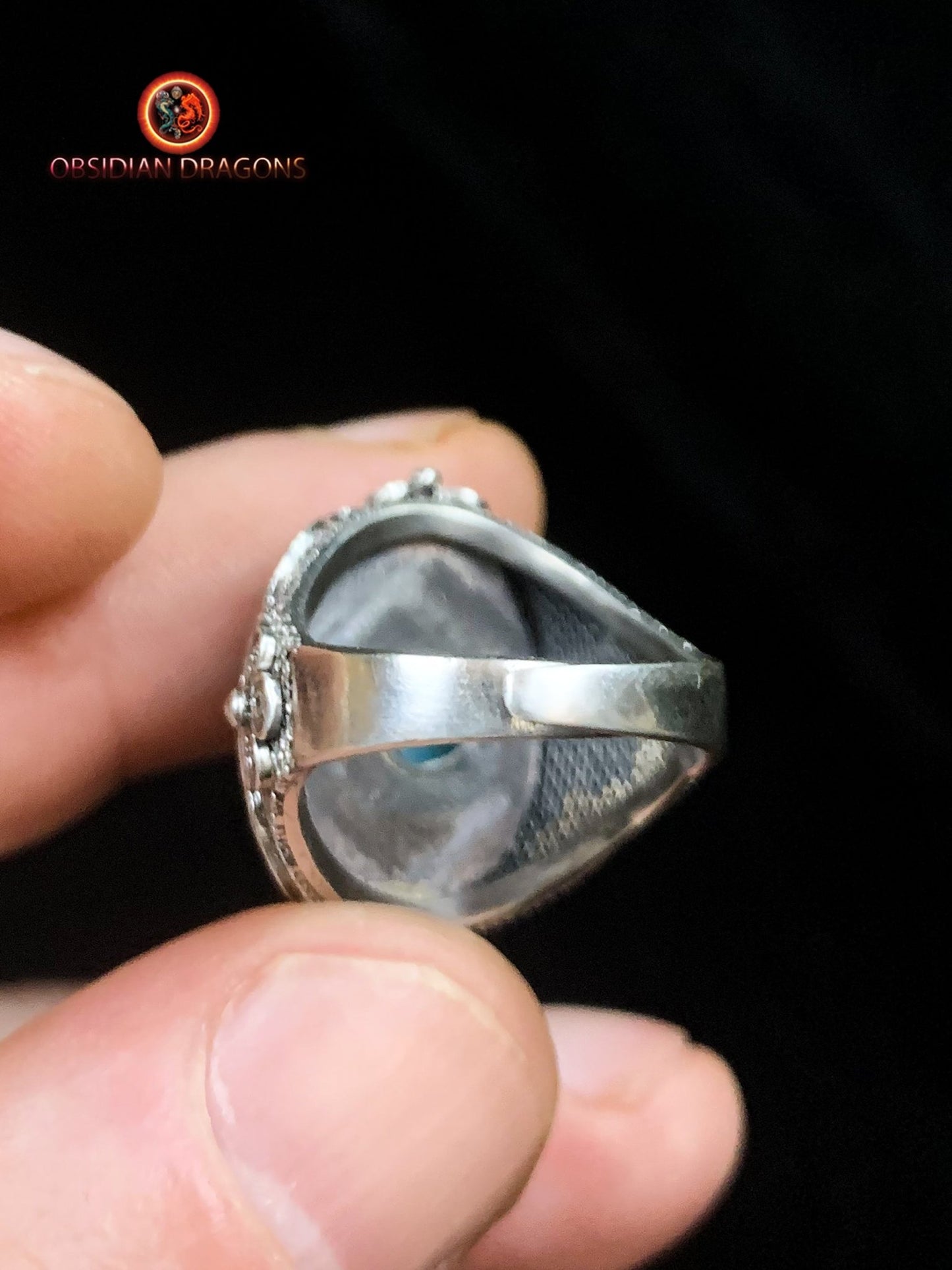 Bague en amazonite serti argent- Cité Interdite | obsidian dragons