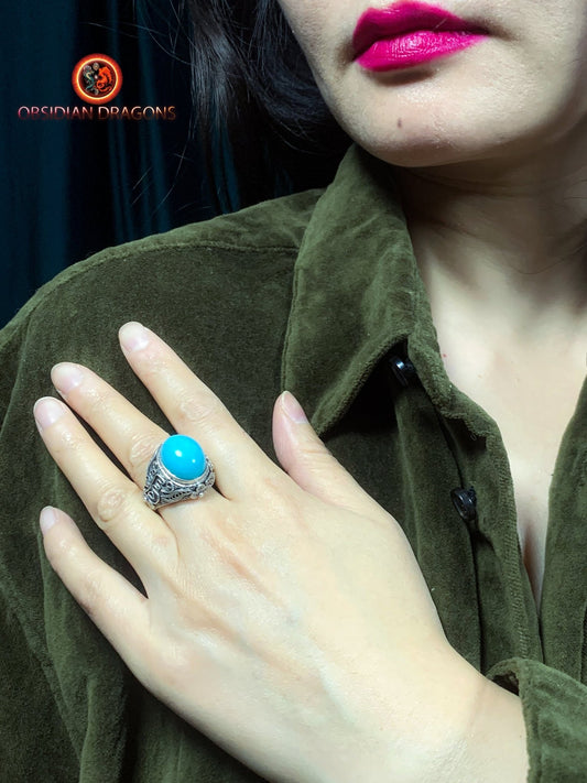 Bague en amazonite serti argent filigrané | obsidian dragons