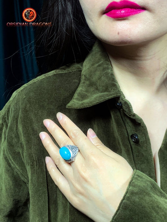 Bague en amazonite serti argent- Cité Interdite | obsidian dragons