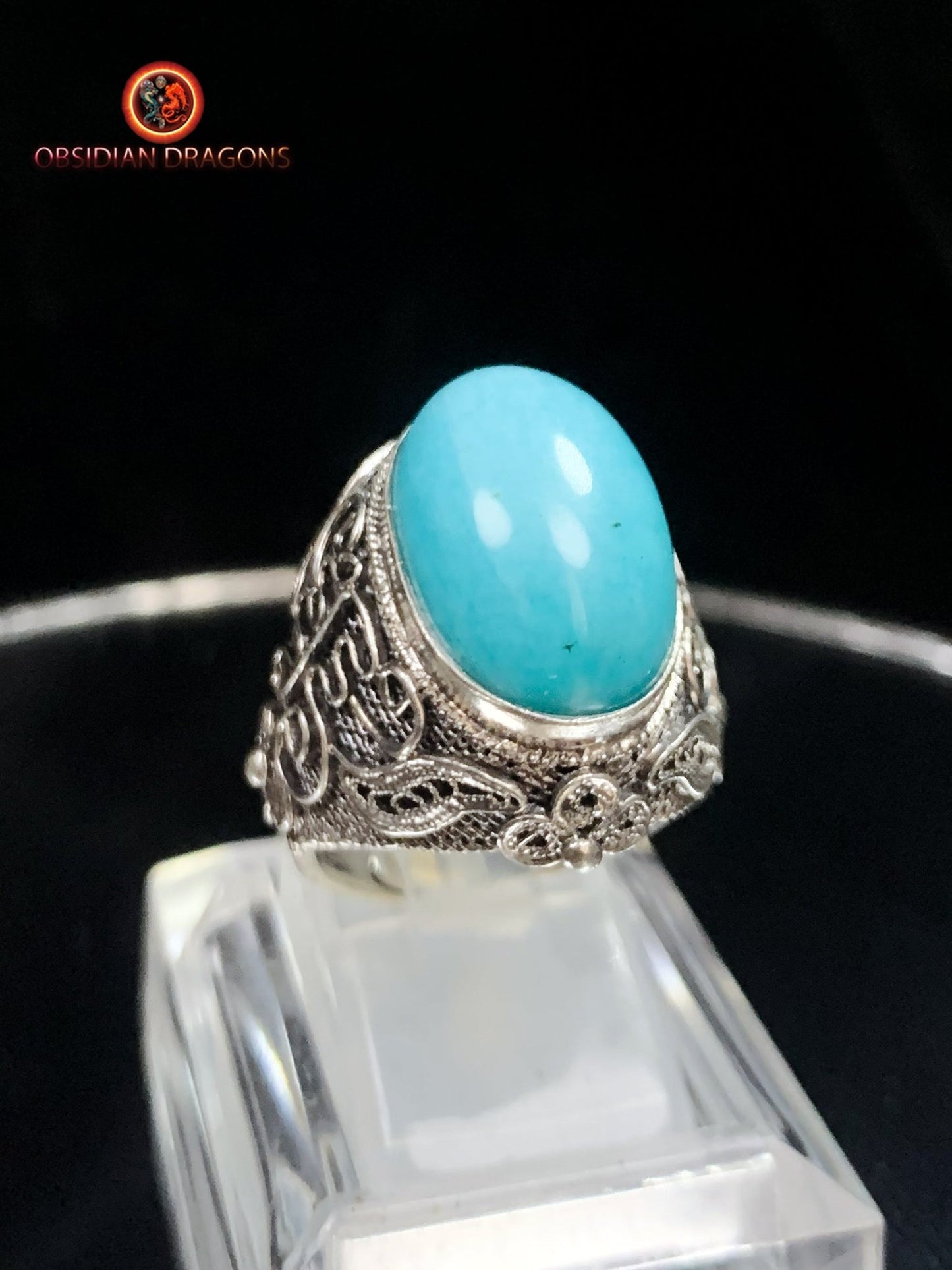 Bague en amazonite serti argent- Cité Interdite | obsidian dragons