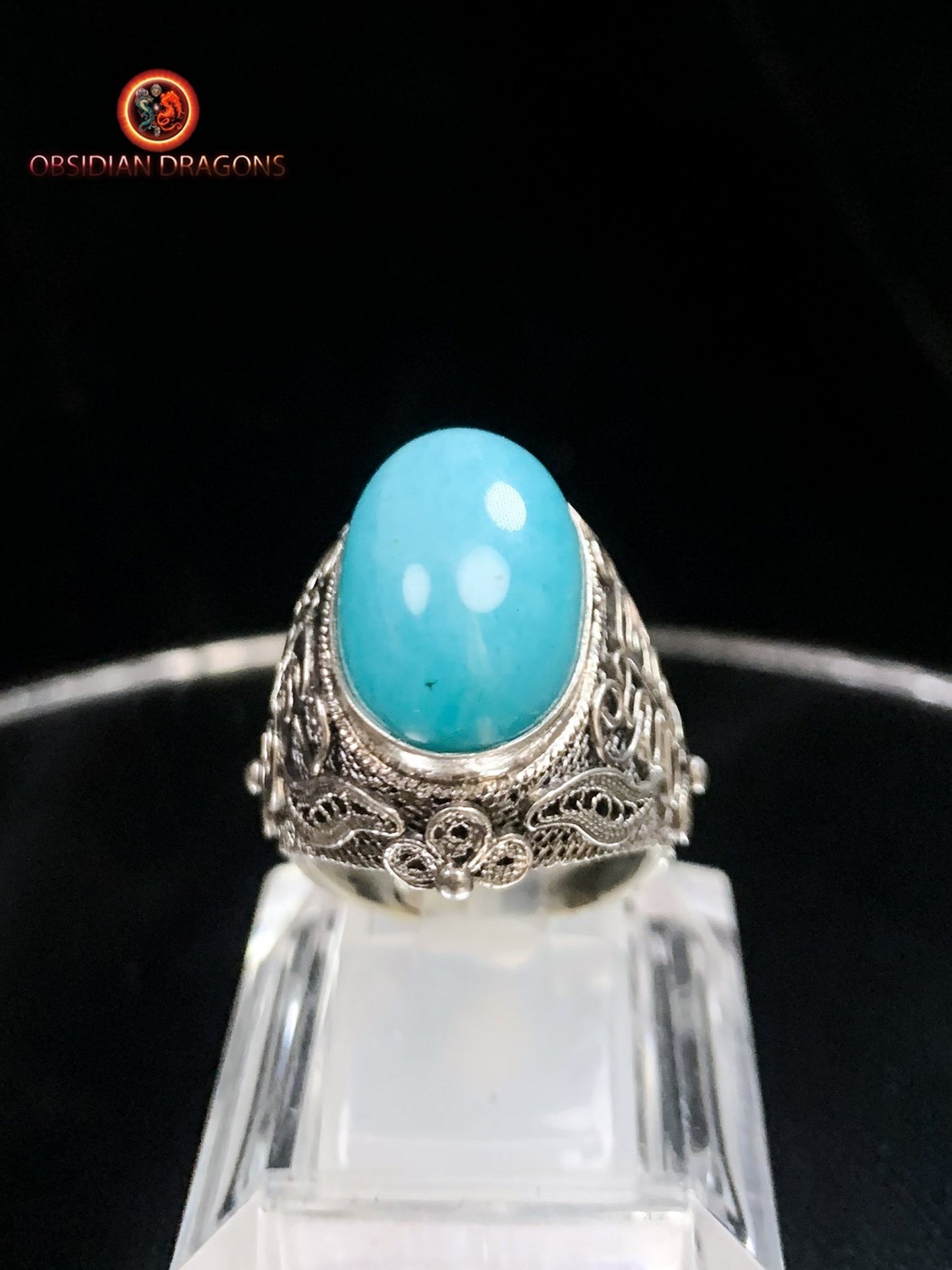 Bague en amazonite serti argent- Cité Interdite - obsidian dragons