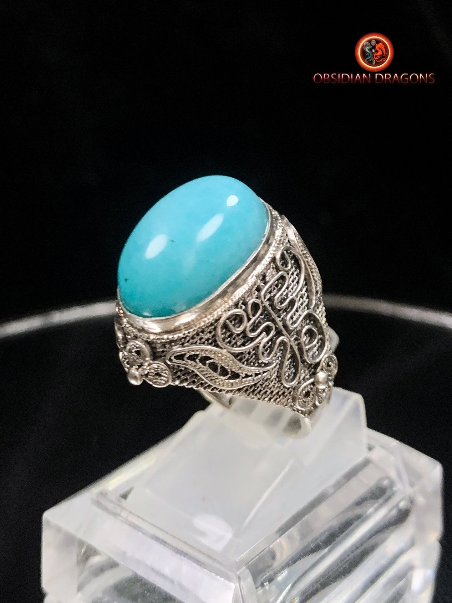 Bague en amazonite serti argent- Cité Interdite | obsidian dragons