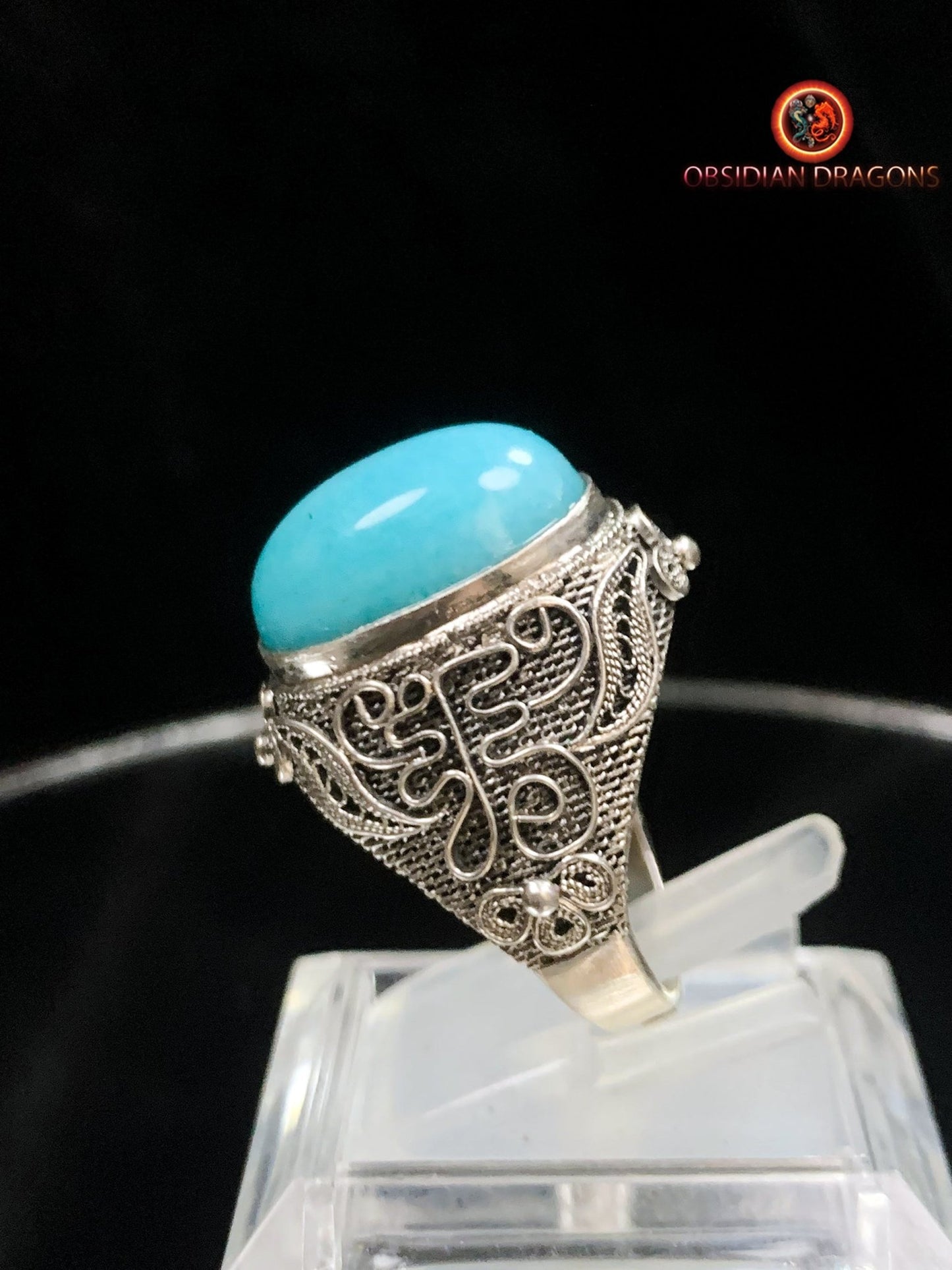Bague en amazonite serti argent- Cité Interdite | obsidian dragons