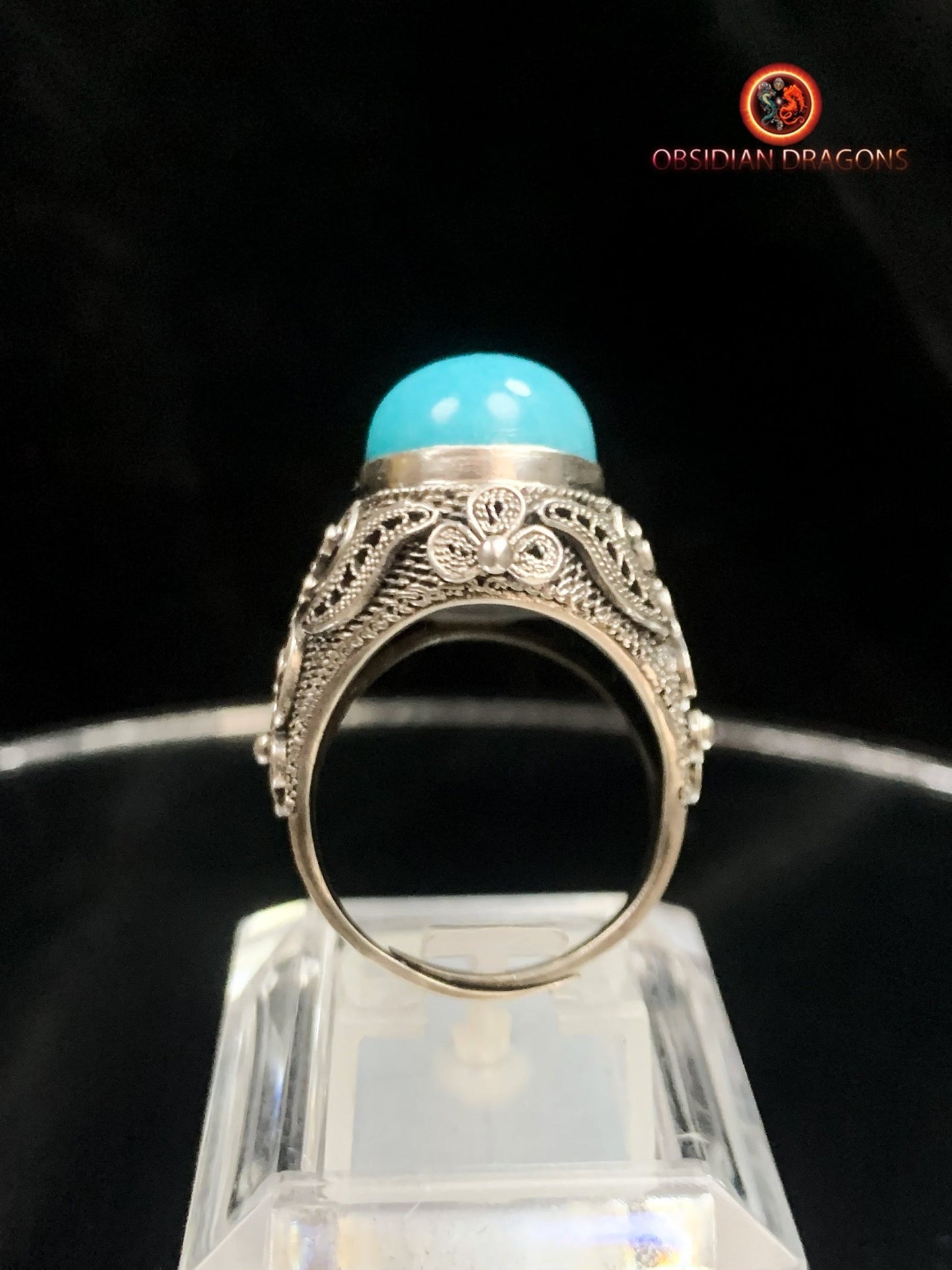 Bague en amazonite serti argent filigrané | obsidian dragons