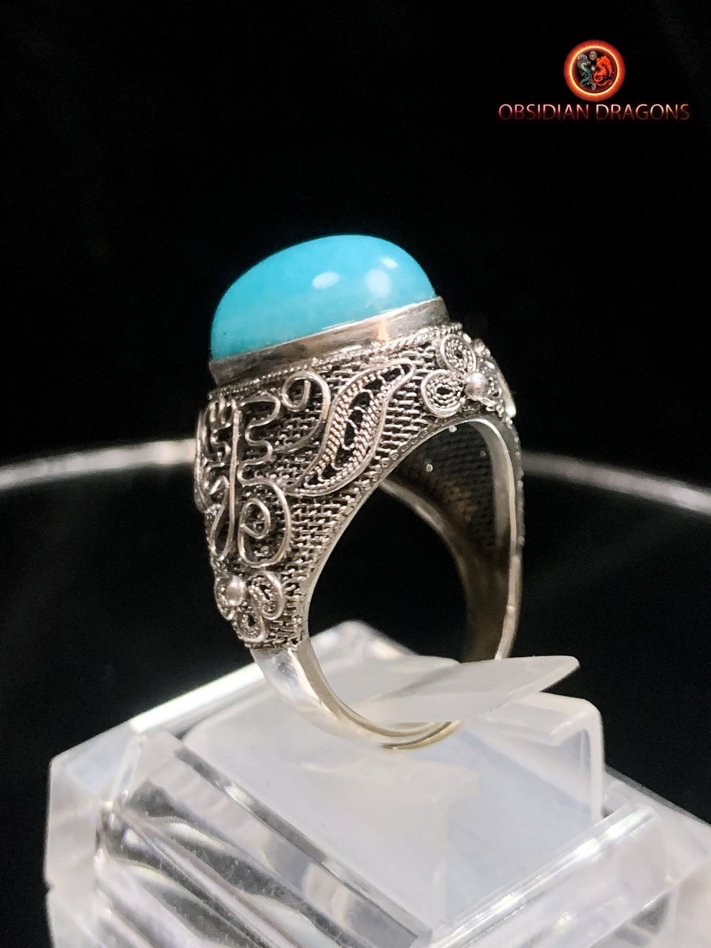 Bague en amazonite serti argent- Cité Interdite | obsidian dragons