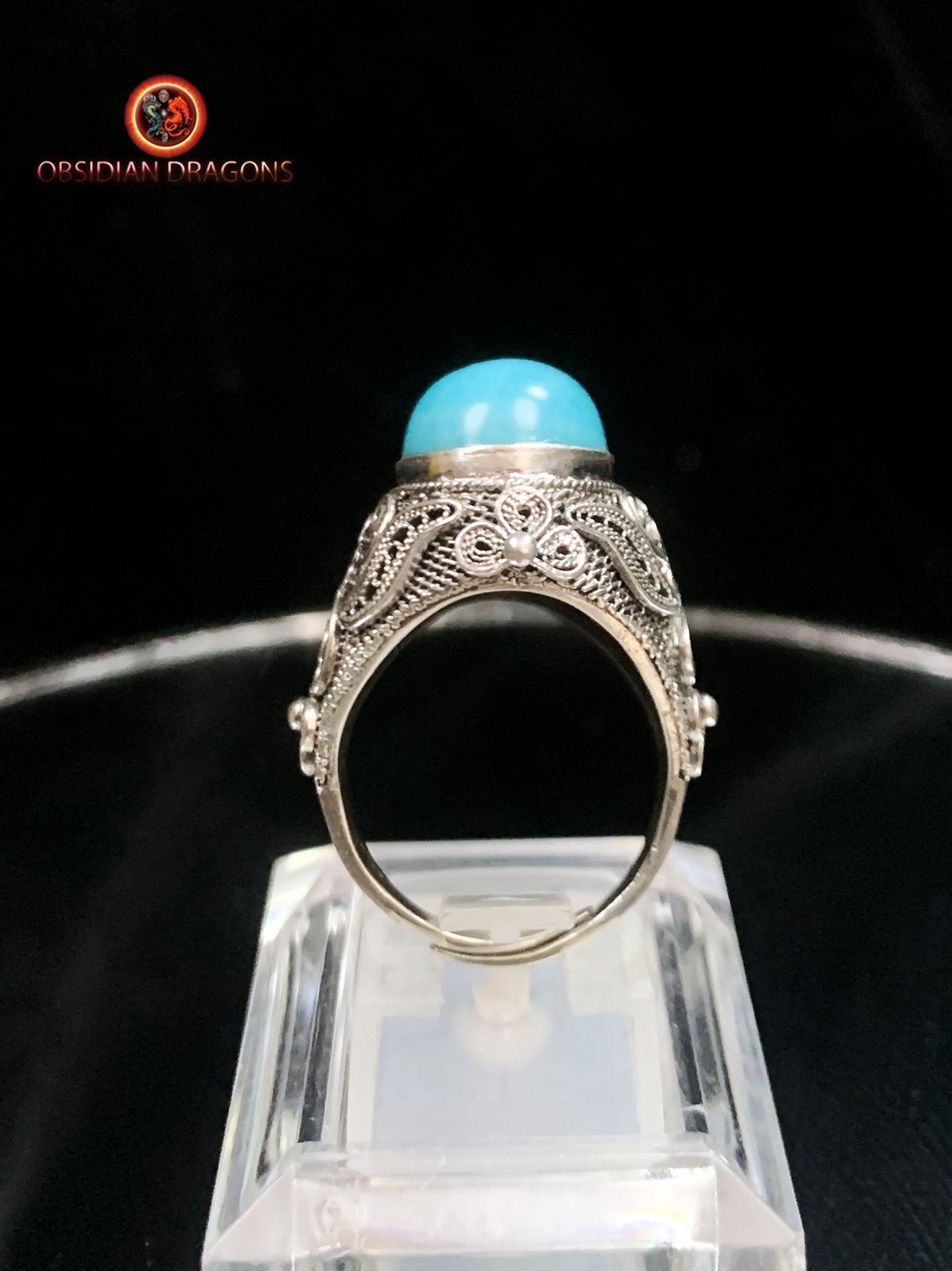 Bague en amazonite serti argent- Cité Interdite | obsidian dragons