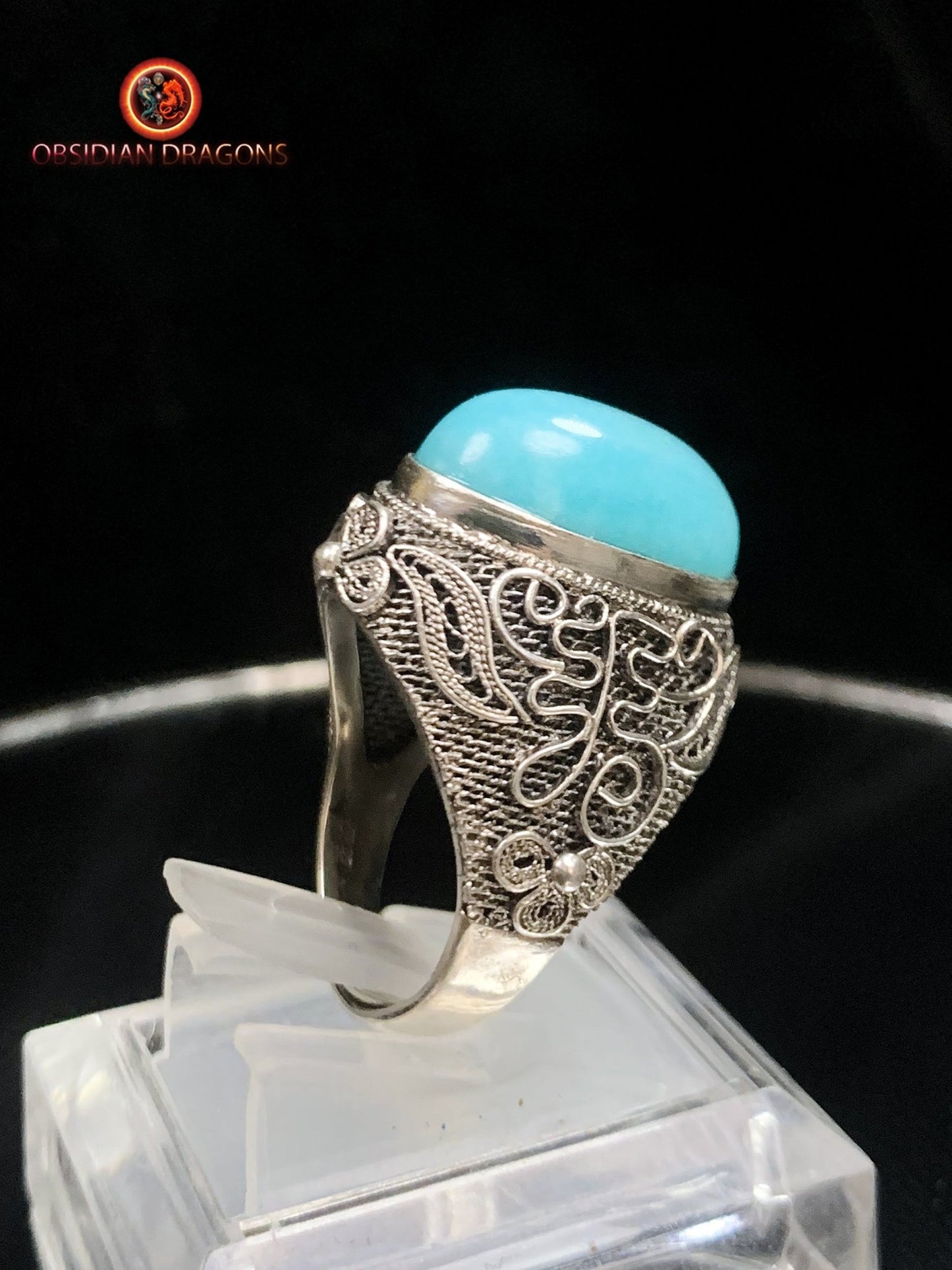 Bague en amazonite serti argent- Cité Interdite | obsidian dragons