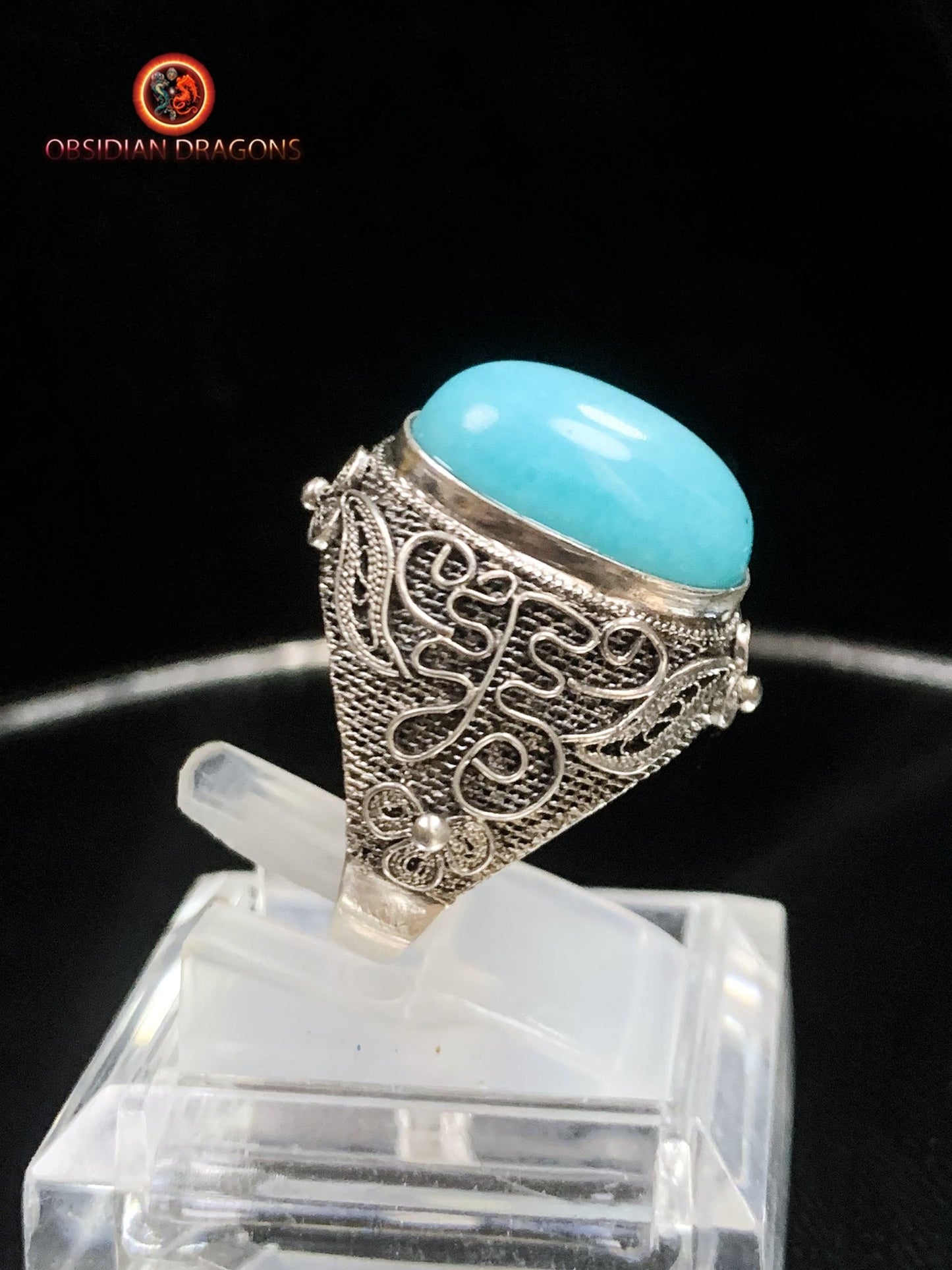 Bague en amazonite serti argent- Cité Interdite | obsidian dragons