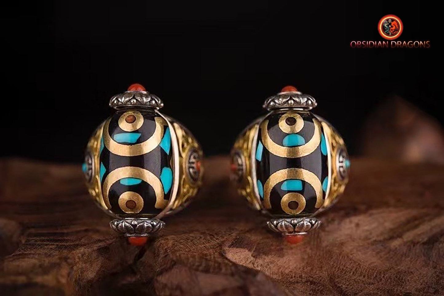 Bague DZI à trois yeux- protection tibétaine