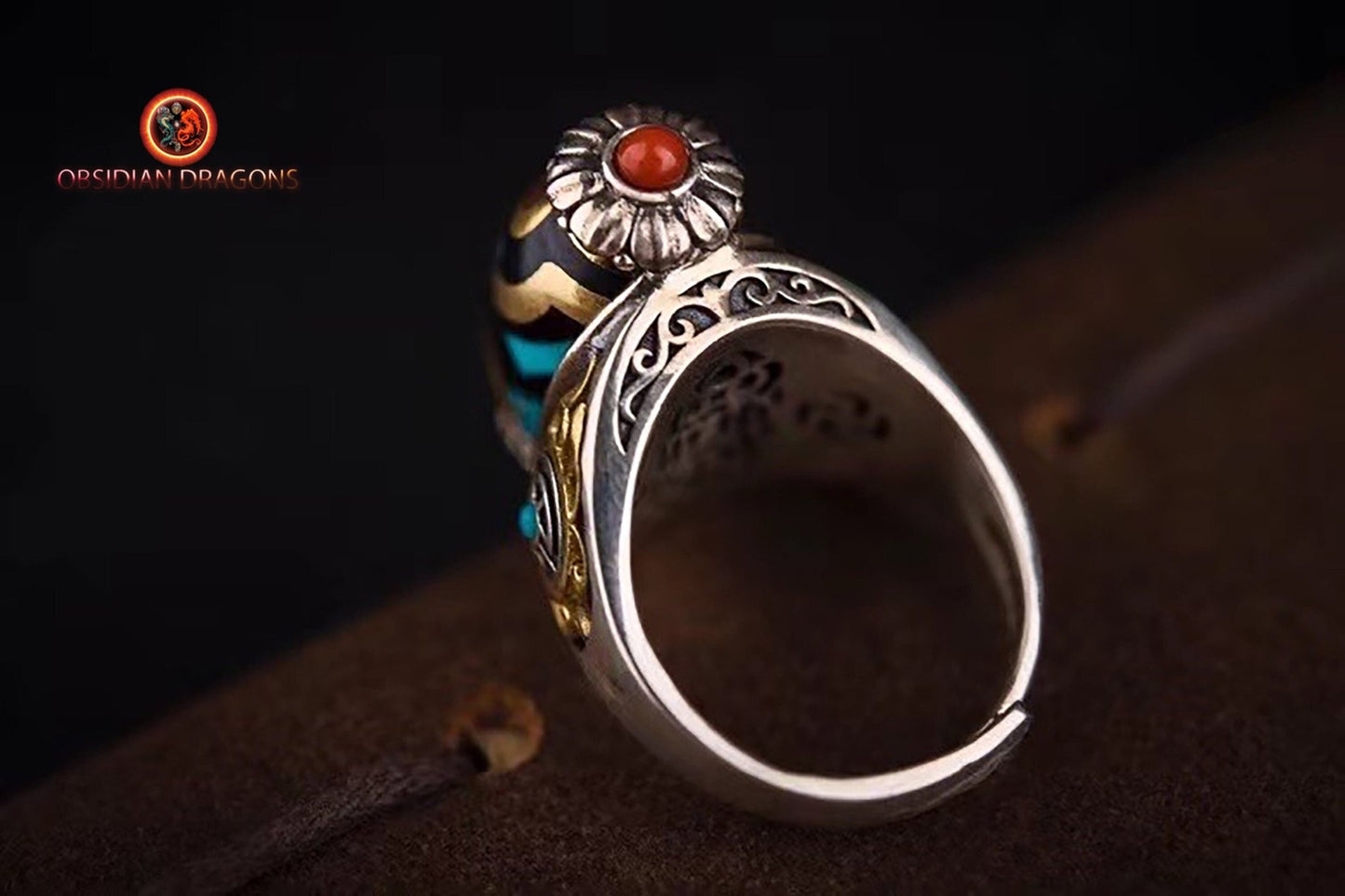 Bague DZI à trois yeux- protection tibétaine