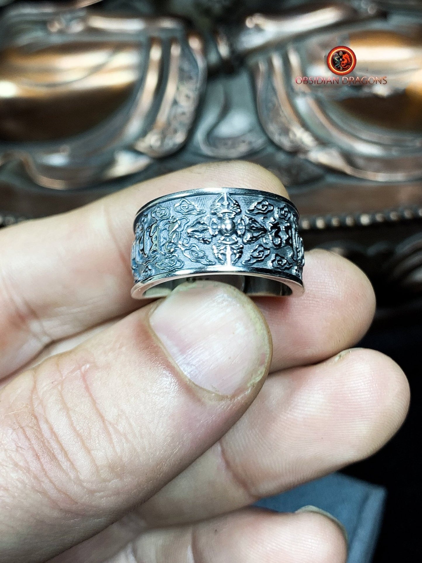 bague bouddhiste tibétaine- Dorje- Om mani padme hum