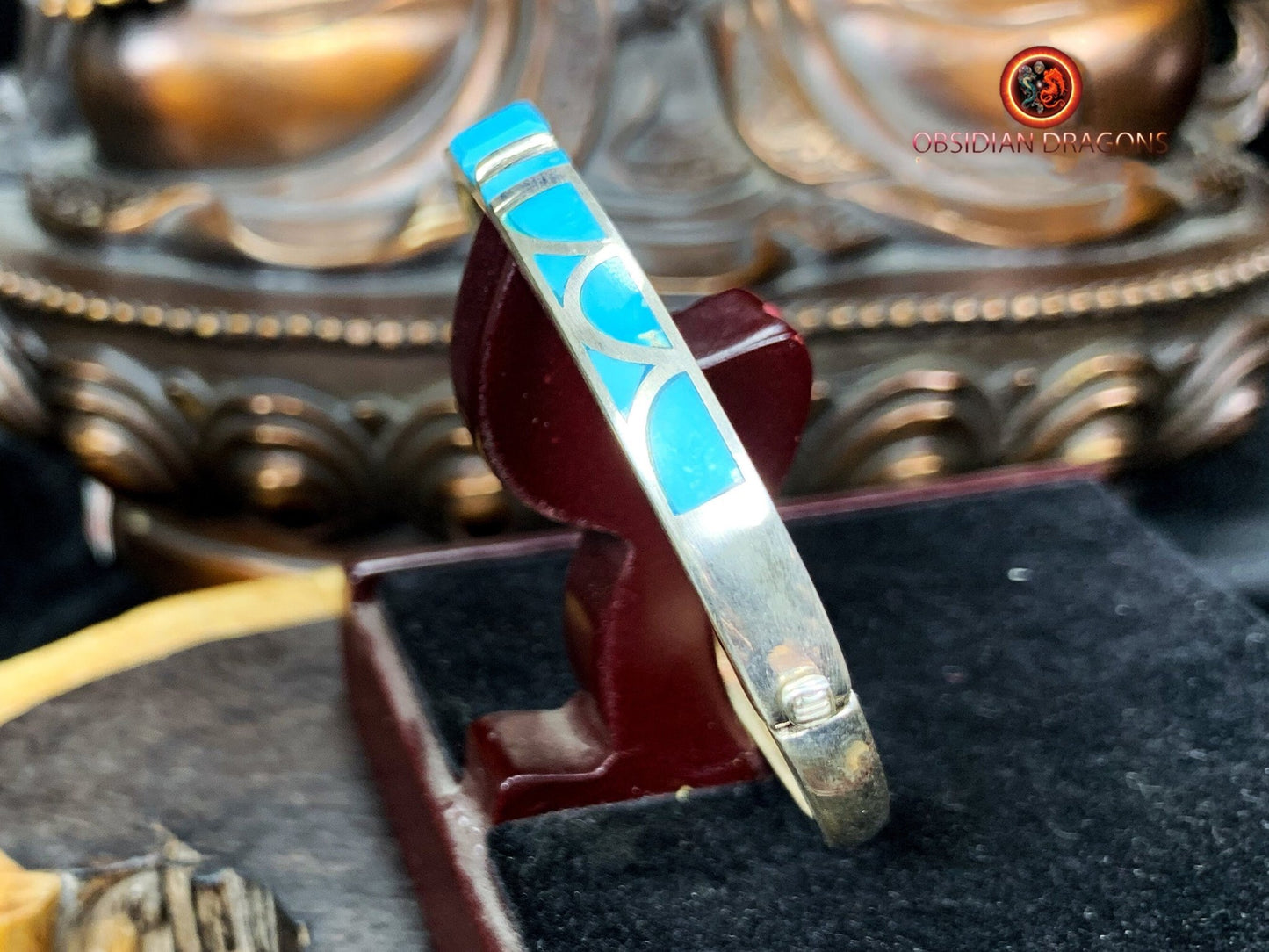 Bracelet manchette ethnique- turquoise- argent 925