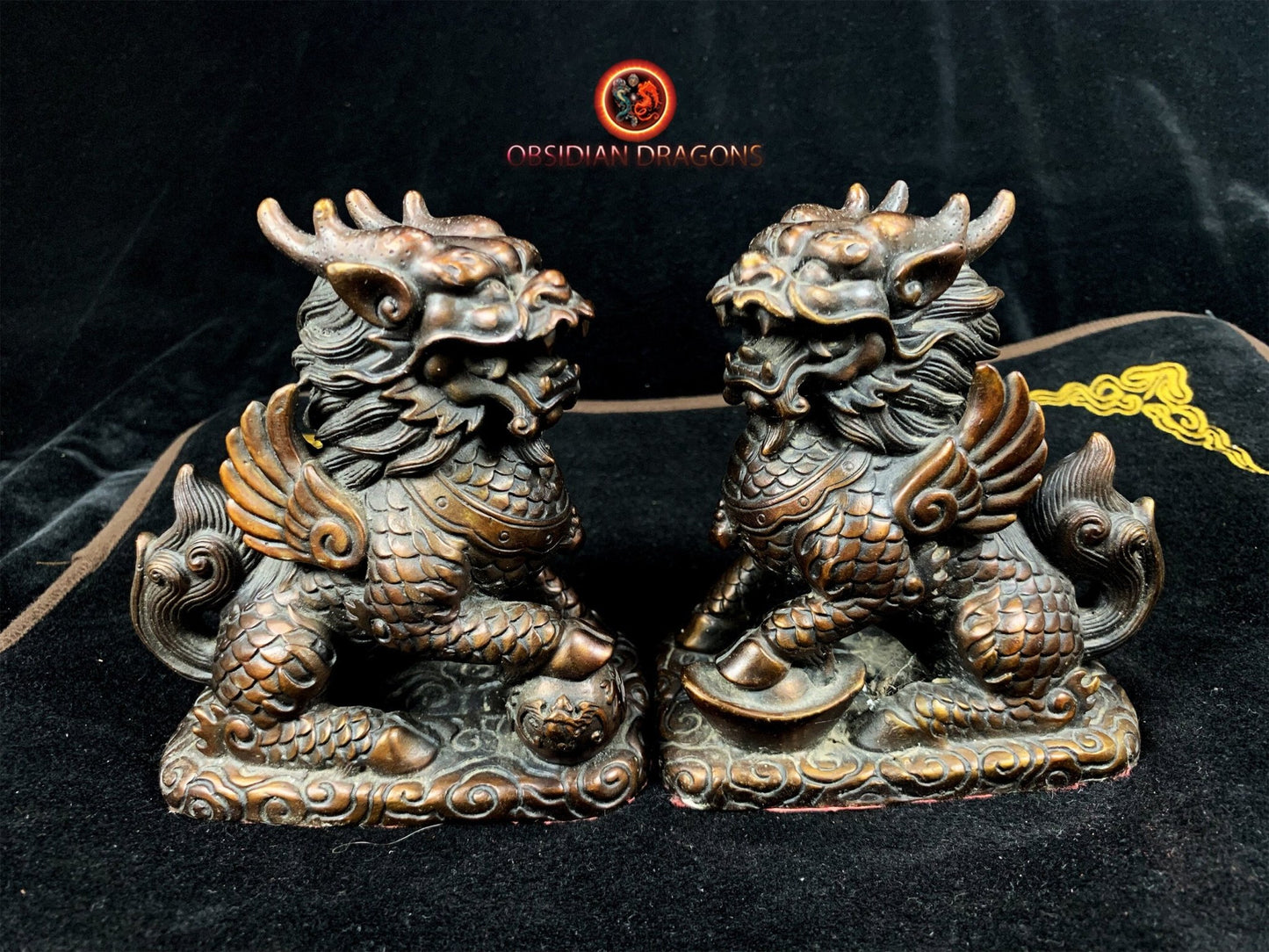 Couple de Kirin- Statuettes Feng Shui en bronze