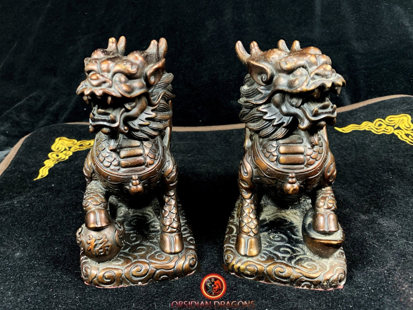 Couple de Kirin- Statuettes Feng Shui en bronze