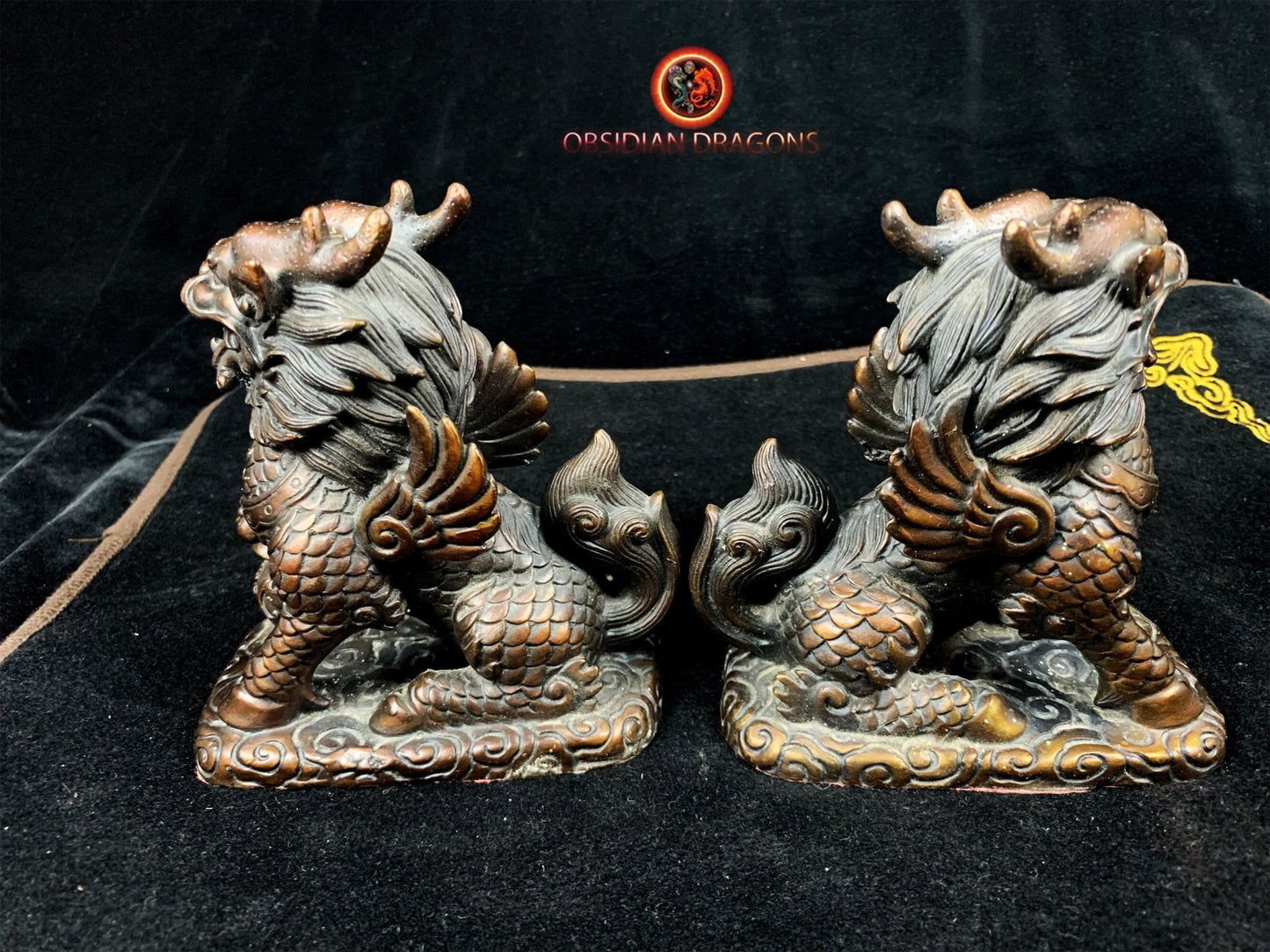 Couple de Kirin- Statuettes Feng Shui en bronze