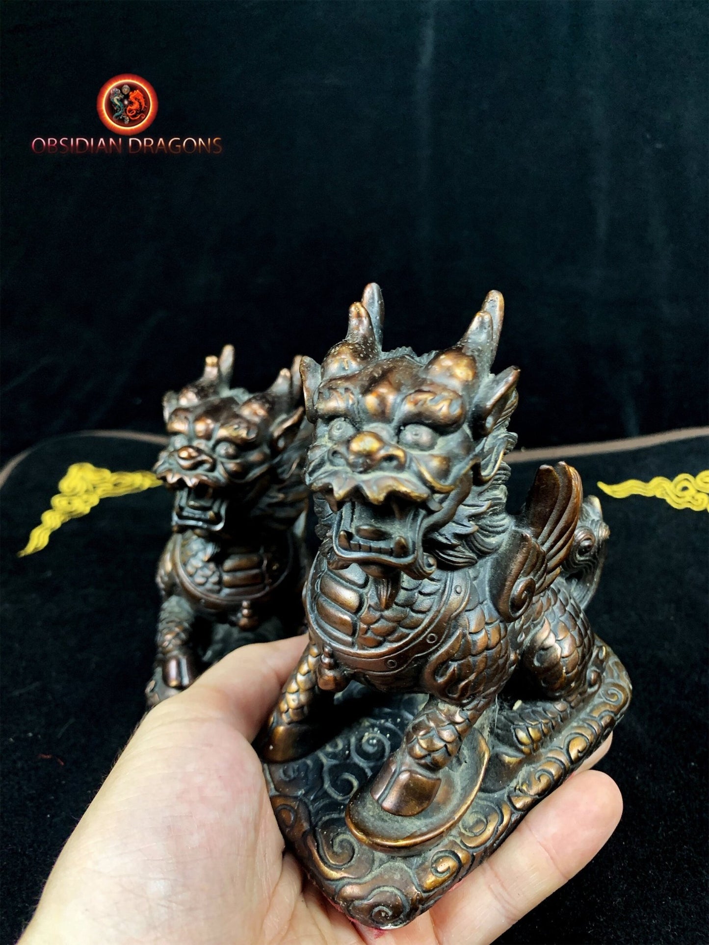 Couple de Kirin- Statuettes Feng Shui en bronze
