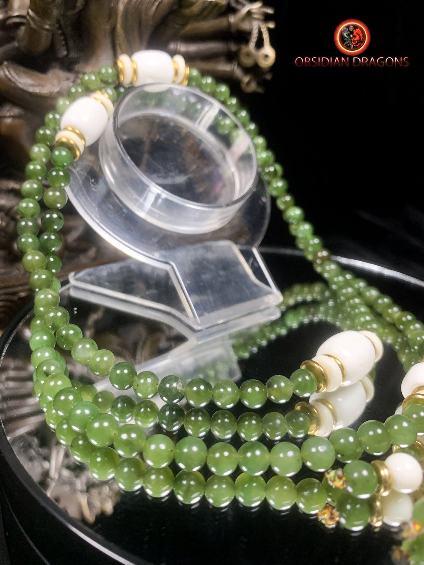 Mala en Jade vert et nacre