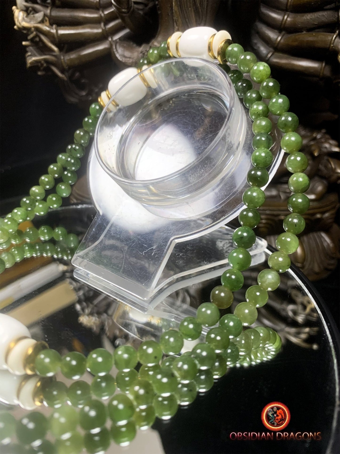Mala en Jade vert et nacre