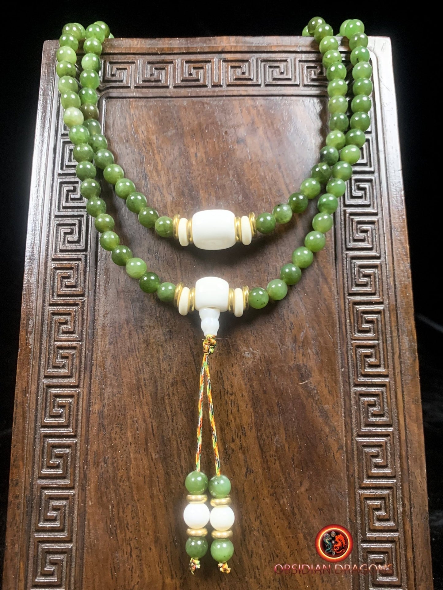 Mala en Jade vert et nacre