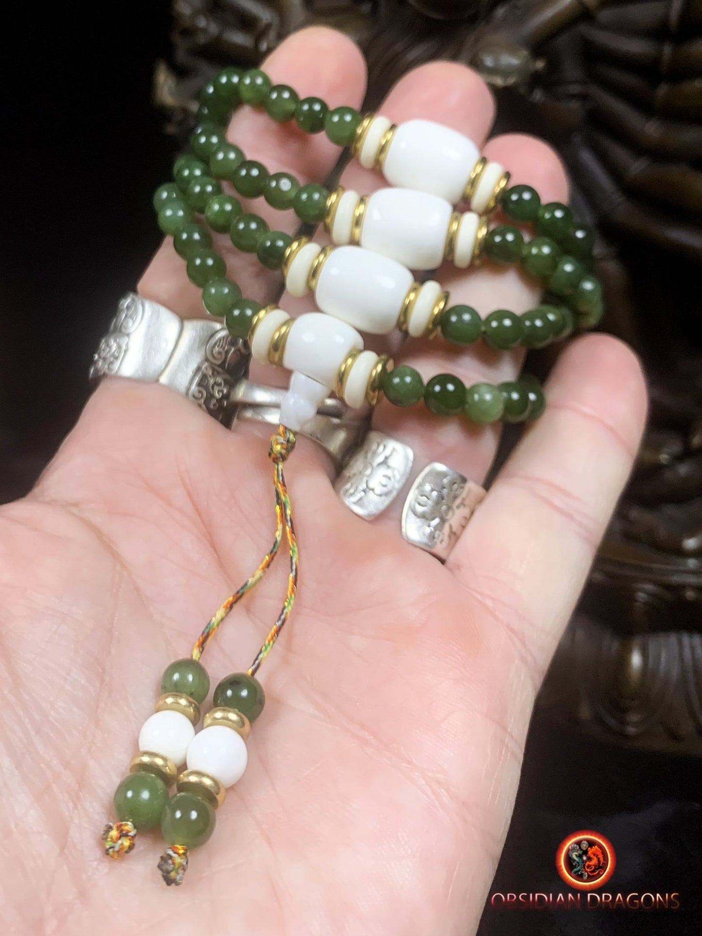 Mala en Jade vert et nacre