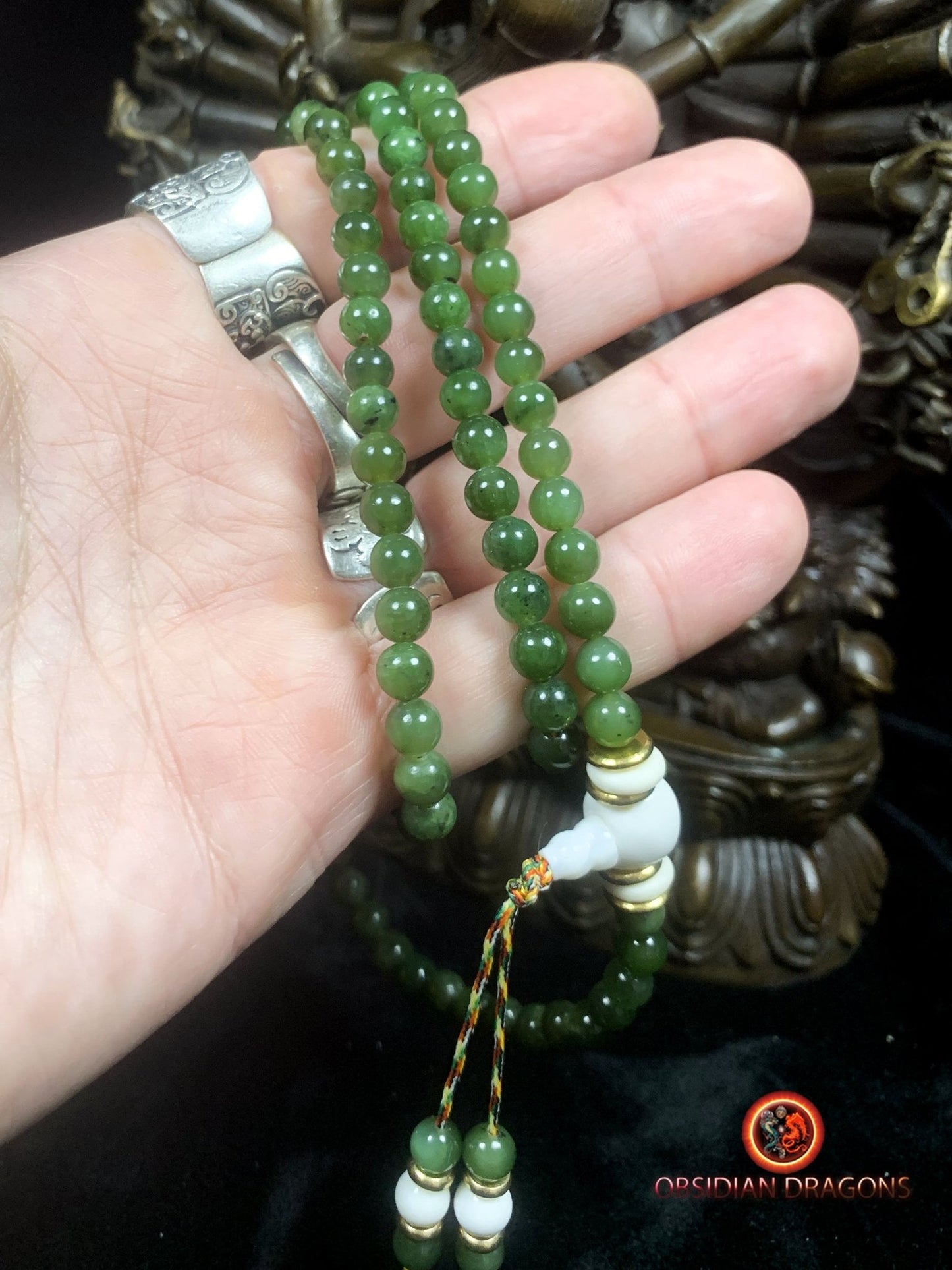 Mala en Jade vert et nacre