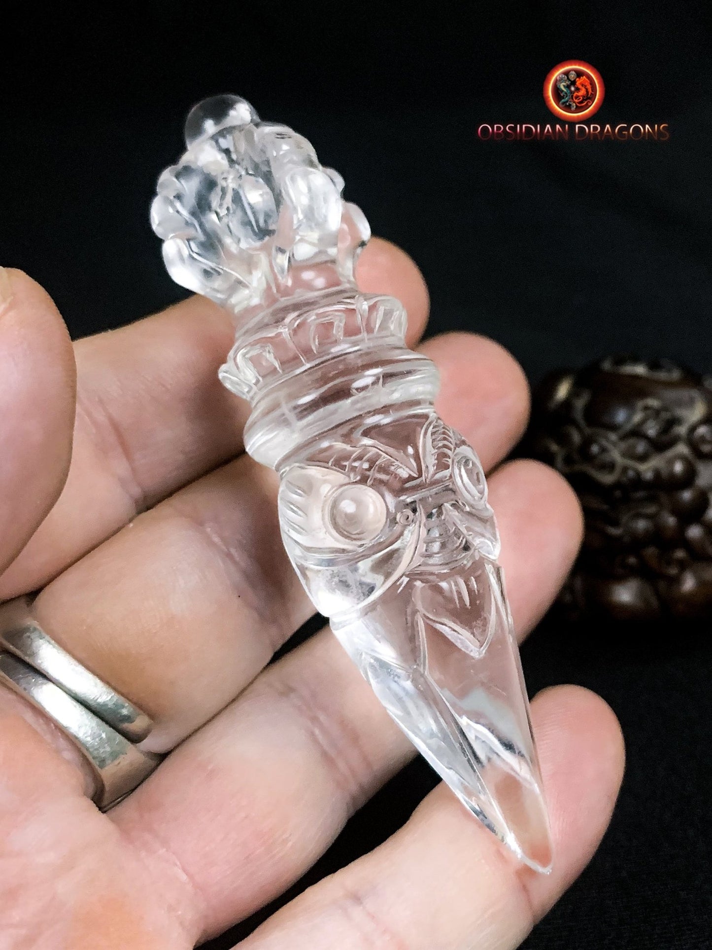 Dague Phurba en cristal de roche- Qualité gemme