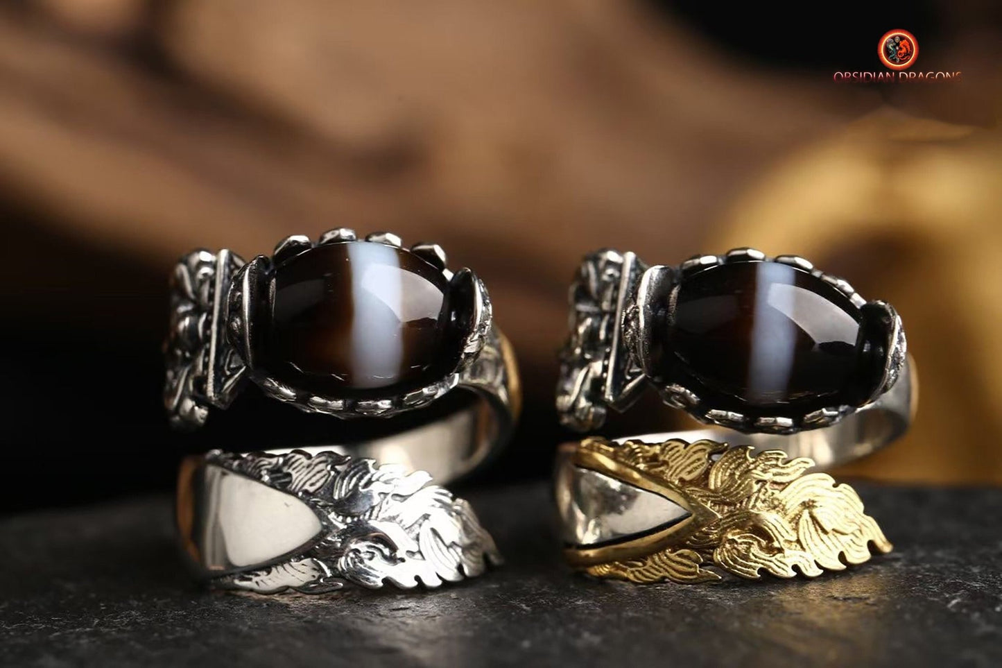 Bague bouddhiste tibétaine- DZI- épée de manjushri