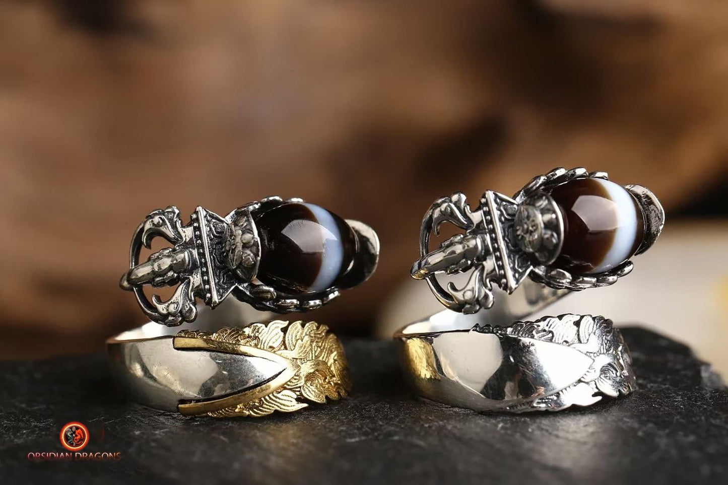 Bague bouddhiste tibétaine- DZI- épée de manjushri