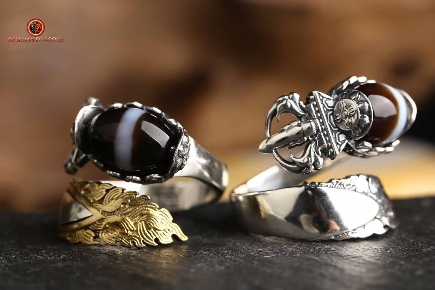 Bague bouddhiste tibétaine- DZI- épée de manjushri