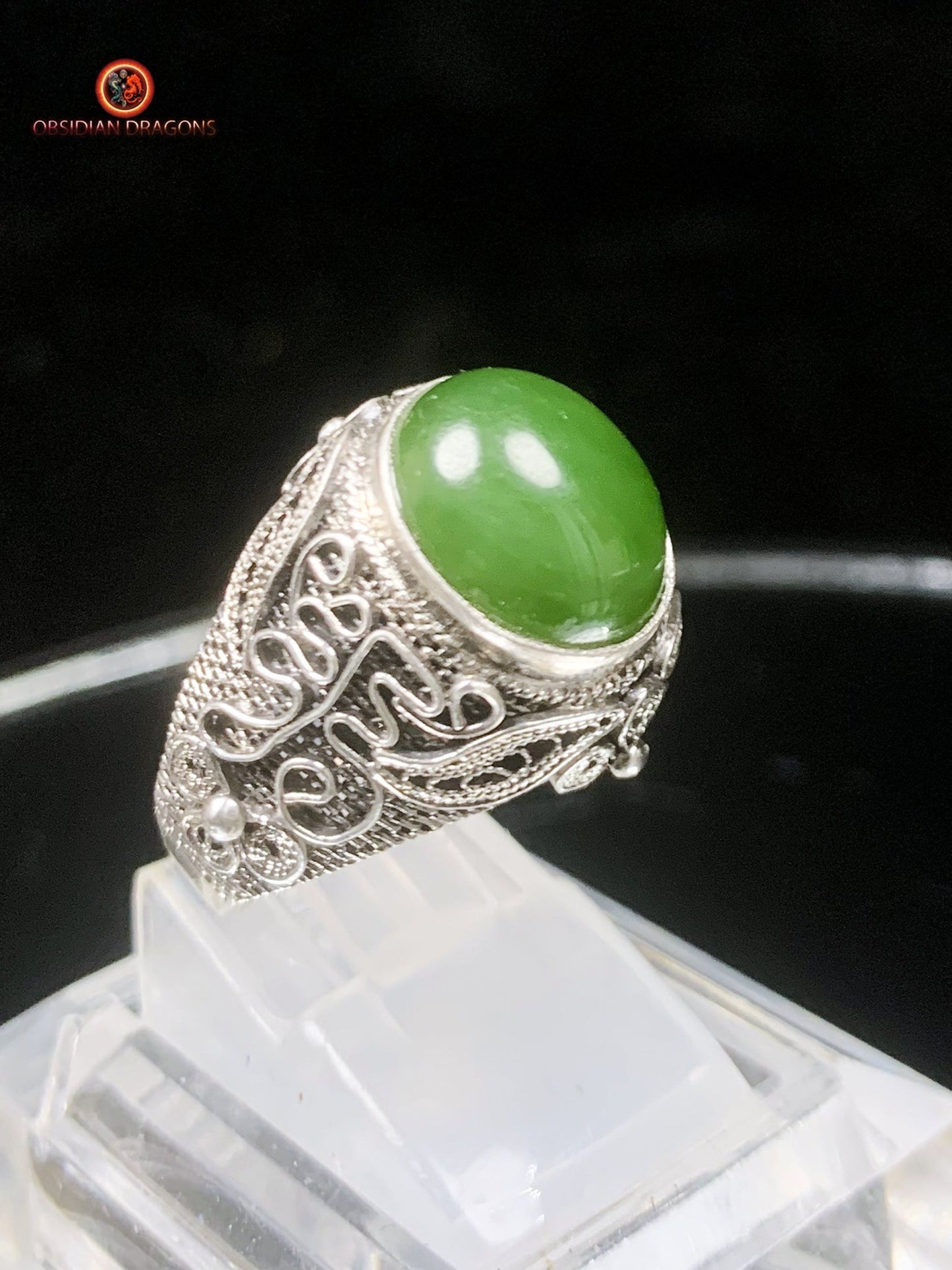 Bague en Jade- Argent filigrané- Qing Dynastie | obsidian dragons