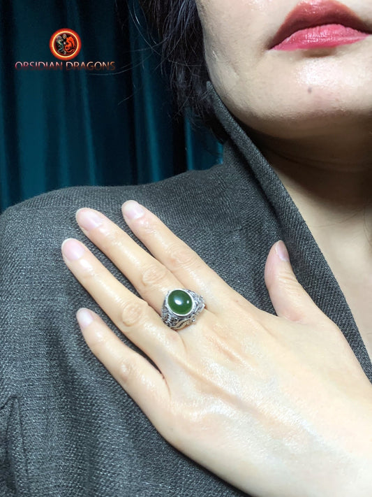 Bague en Jade- Argent filigrané- Qing Dynastie | obsidian dragons