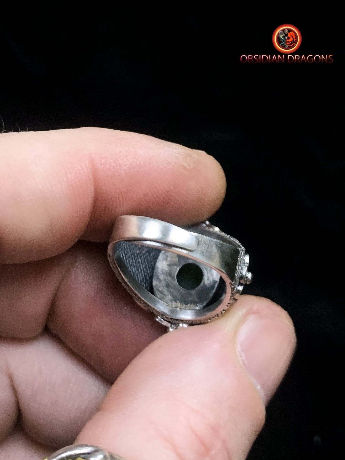 Bague en jade "oeil de chat"- Argent filigrané- Unique | obsidian dragons