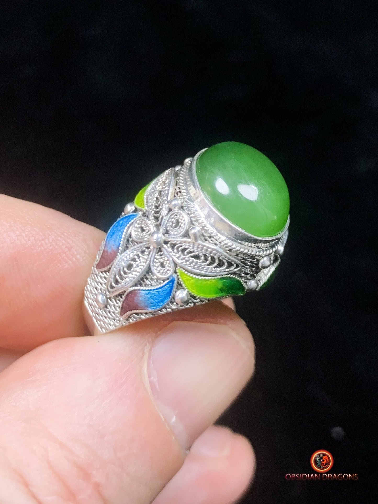 Bague traditionnelle de la Cité interdite- Jade- Filigrane | obsidian dragons