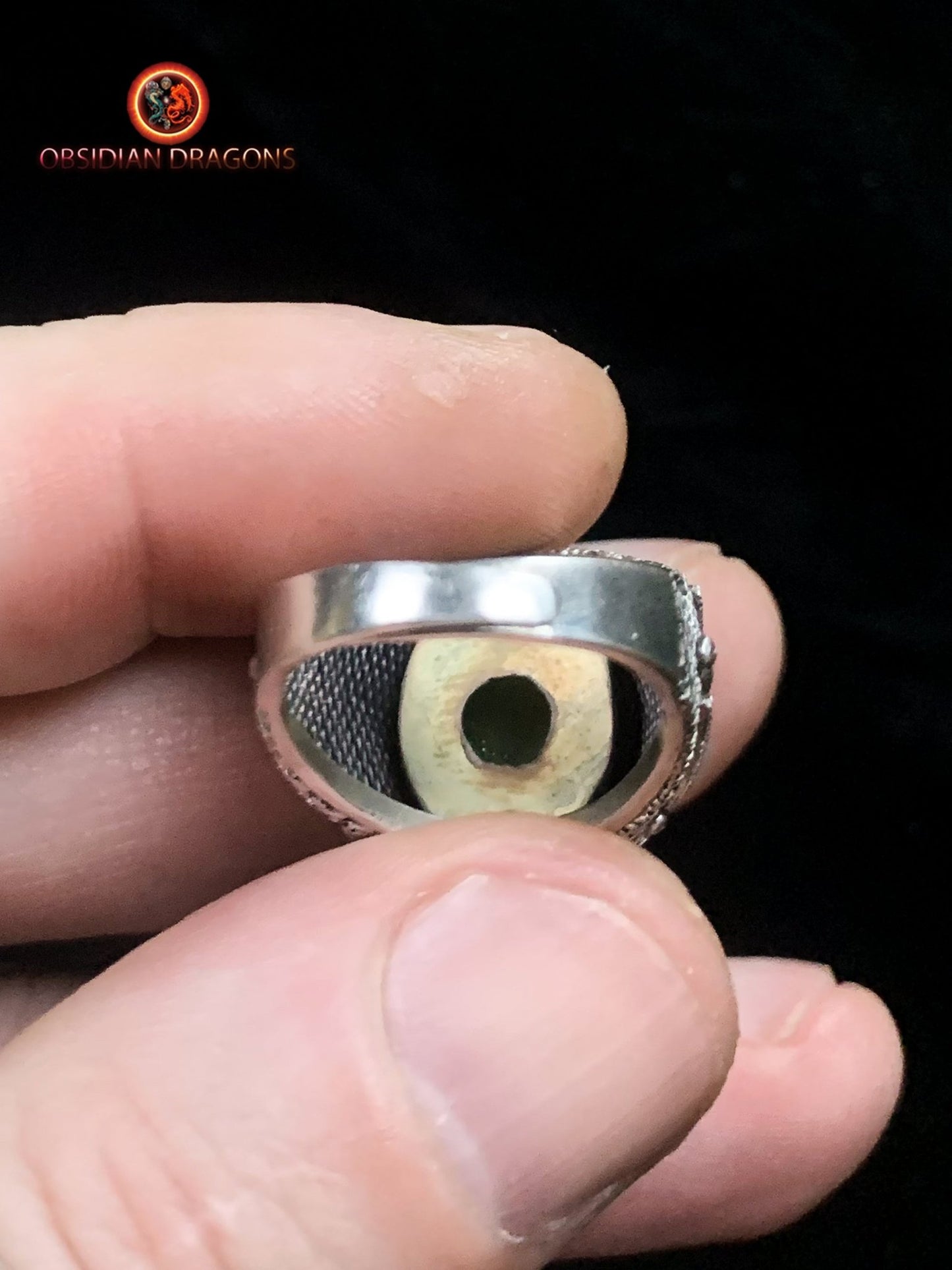 Bague en jade "oeil de chat"- argent- Vintage chinois | obsidian dragons