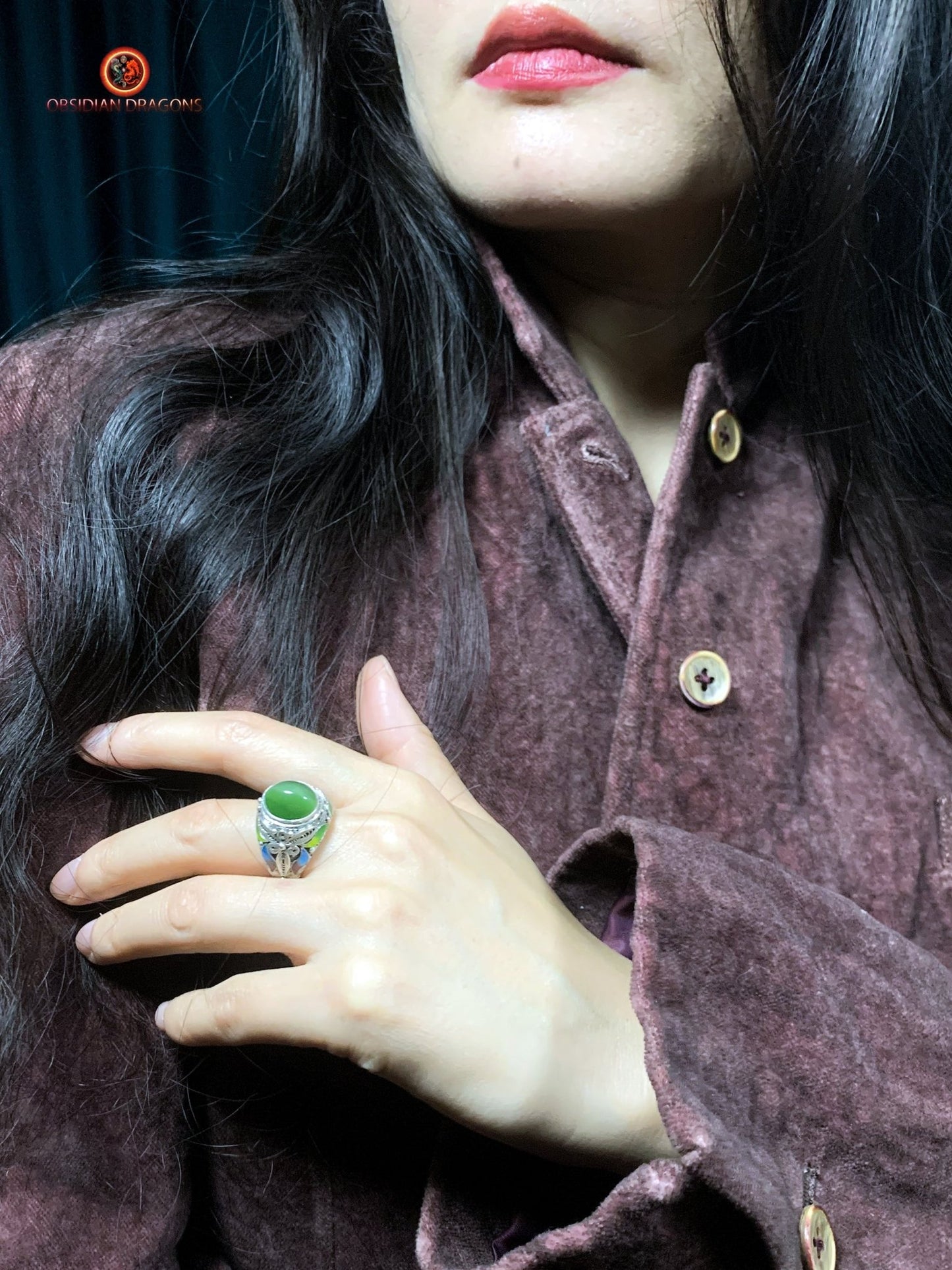 Bague en jade "oeil de chat"- argent- Cité Interdite | obsidian dragons