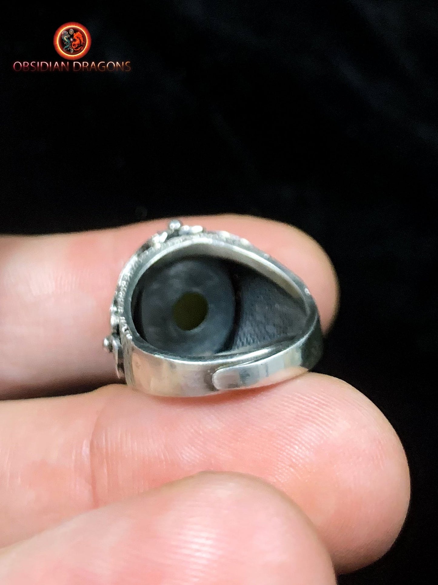 Bague en Jade à effet oeil de chat- Argent- Qing Dynastie | obsidian dragons