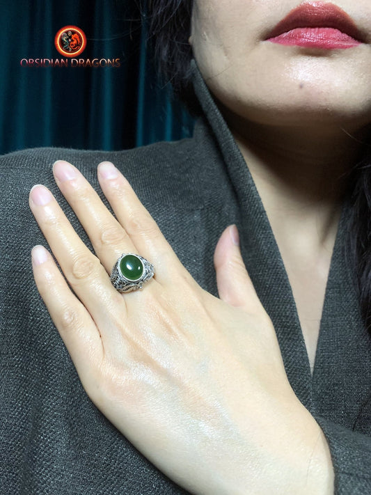 Bague Jade- Argent filigrané- Dynastie Qing | obsidian dragons