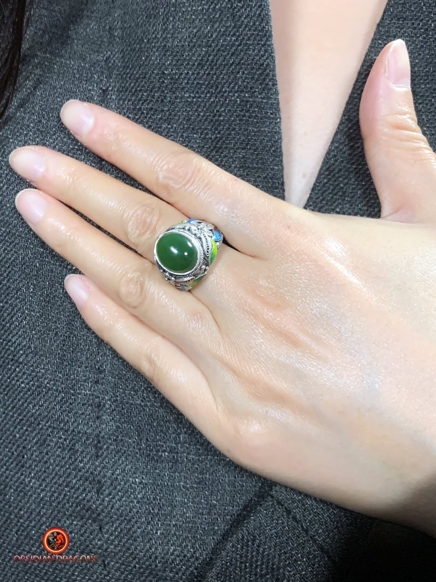 Bague traditionnelle de la Cité interdite- Jade- Filigrane | obsidian dragons
