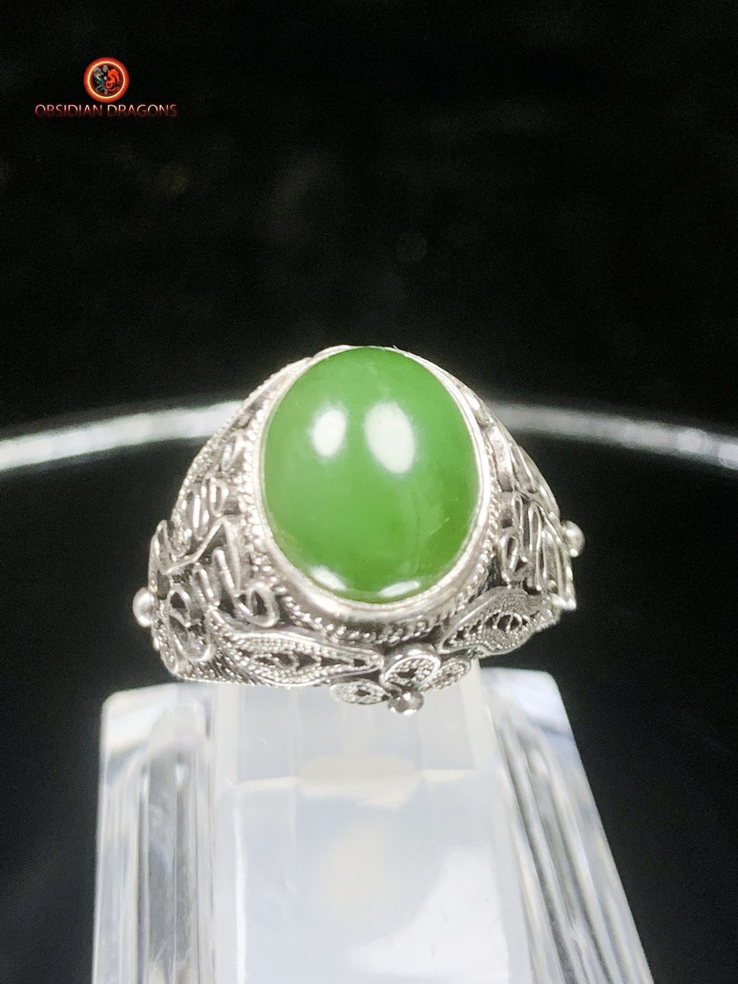 Bague en Jade- Argent filigrané- Qing Dynastie | obsidian dragons