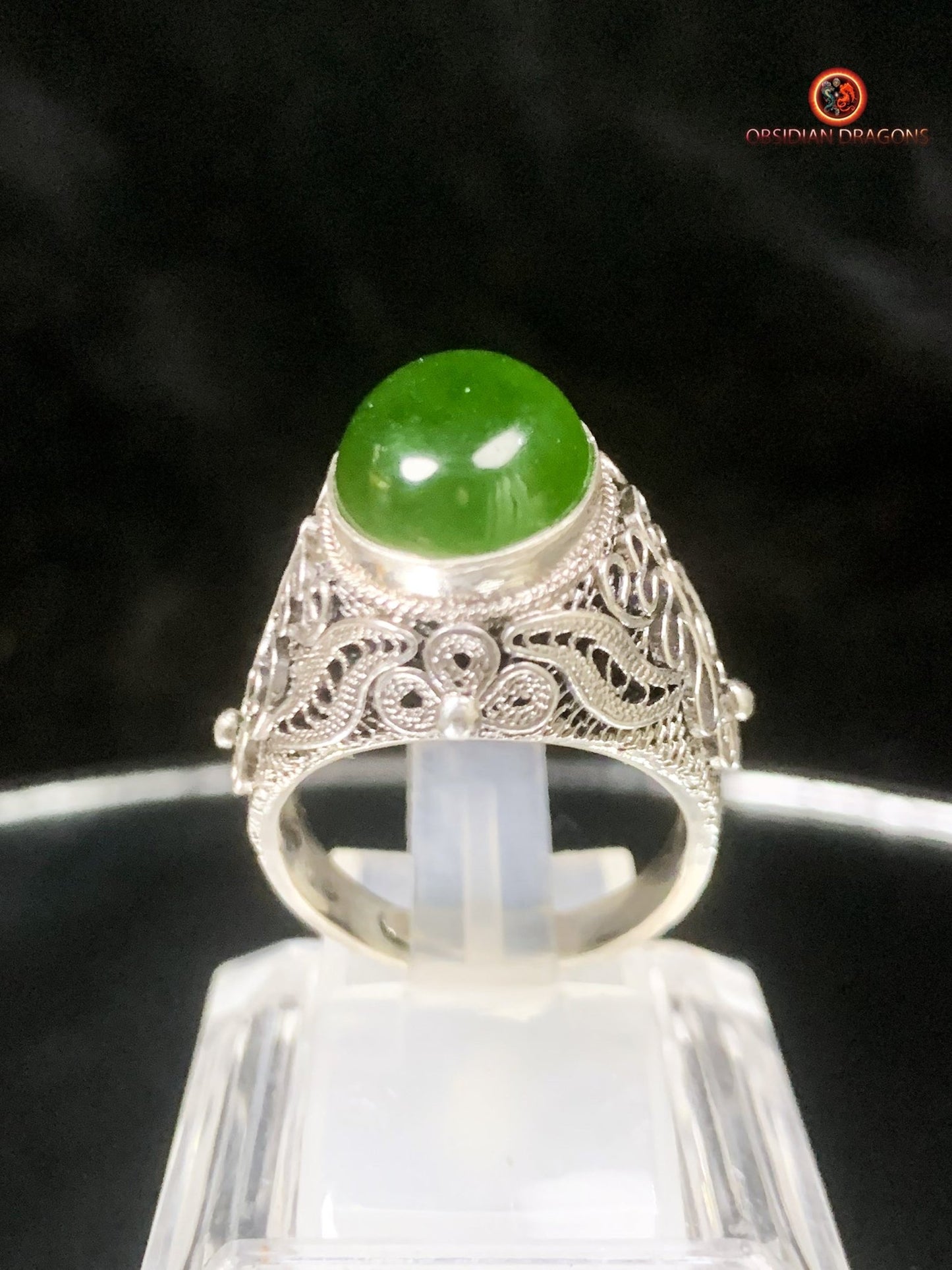 Bague Jade- Argent filigrané- Dynastie Qing | obsidian dragons