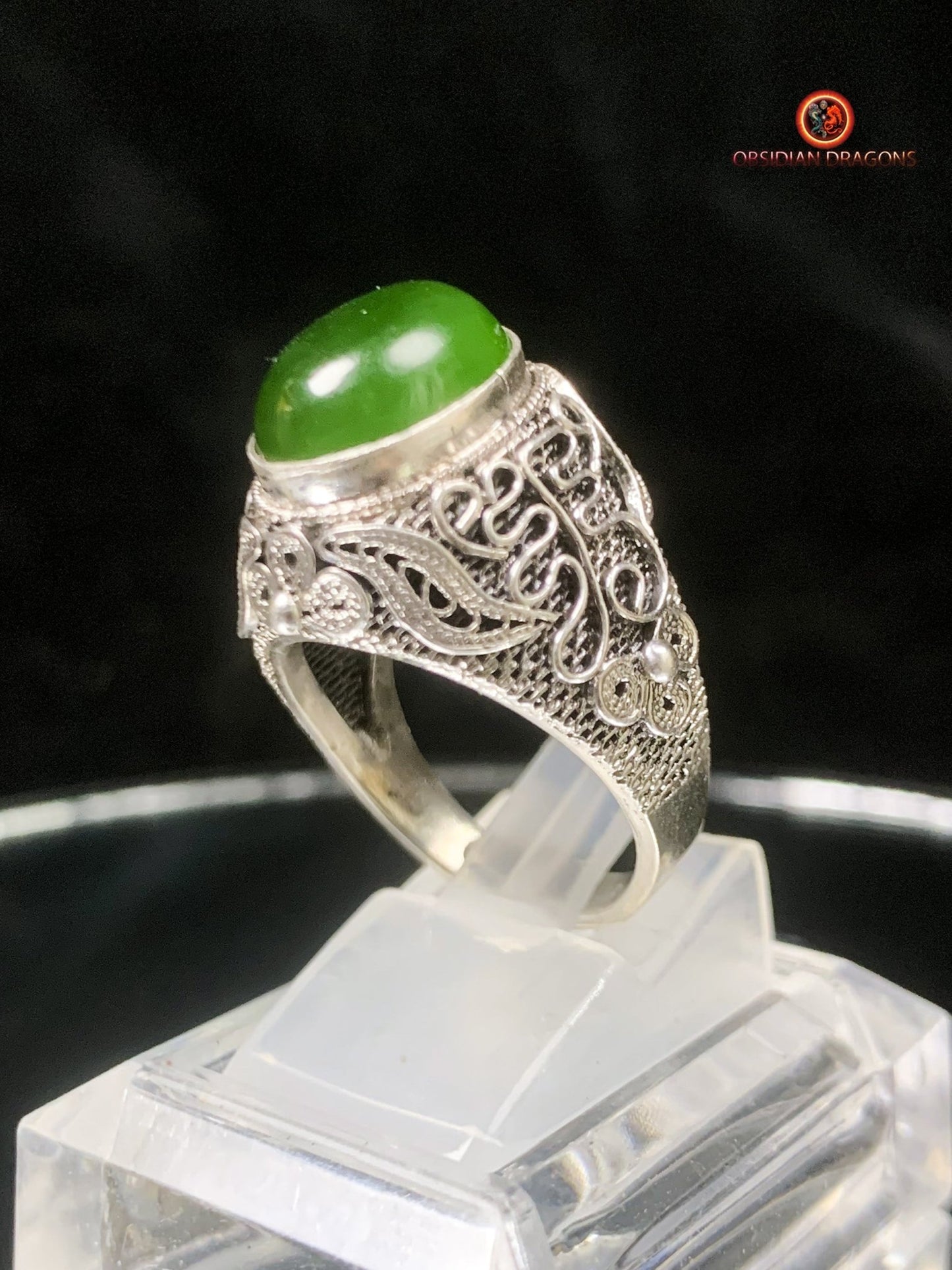 Bague Jade- Argent filigrané- Dynastie Qing | obsidian dragons