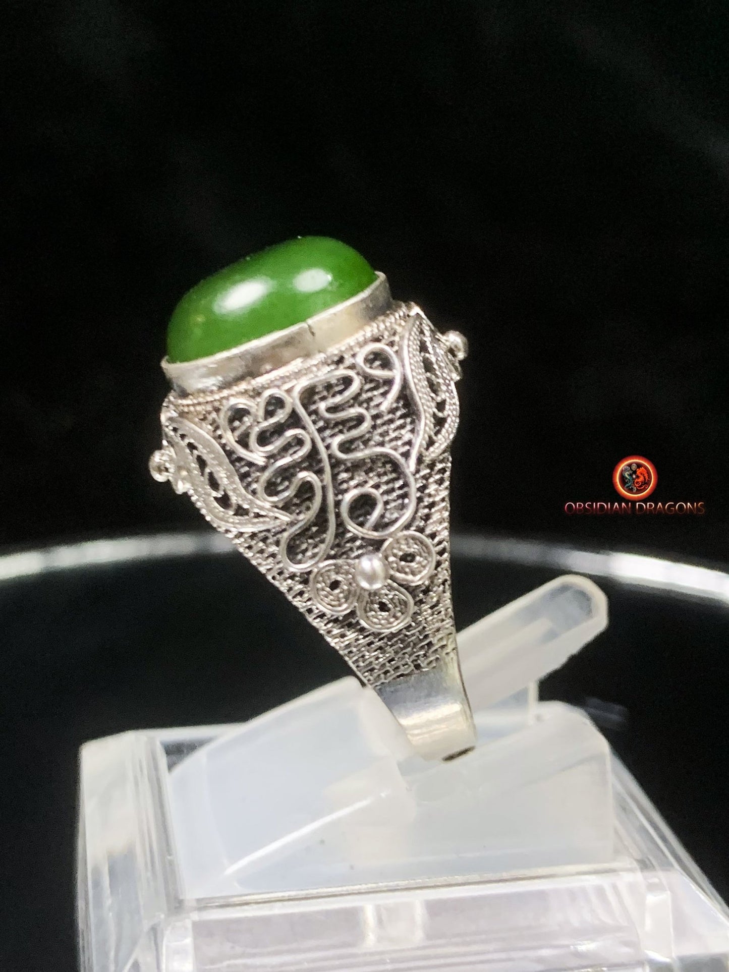 Bague Jade- Argent filigrané- Dynastie Qing | obsidian dragons