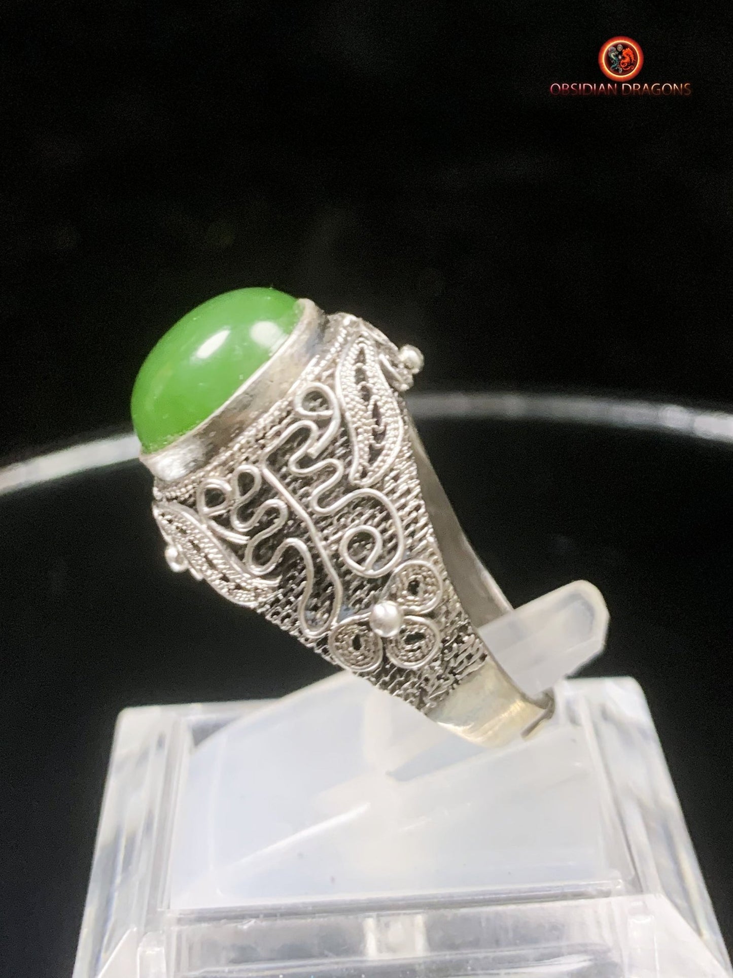 Bague en Jade- Argent filigrané- Qing Dynastie | obsidian dragons